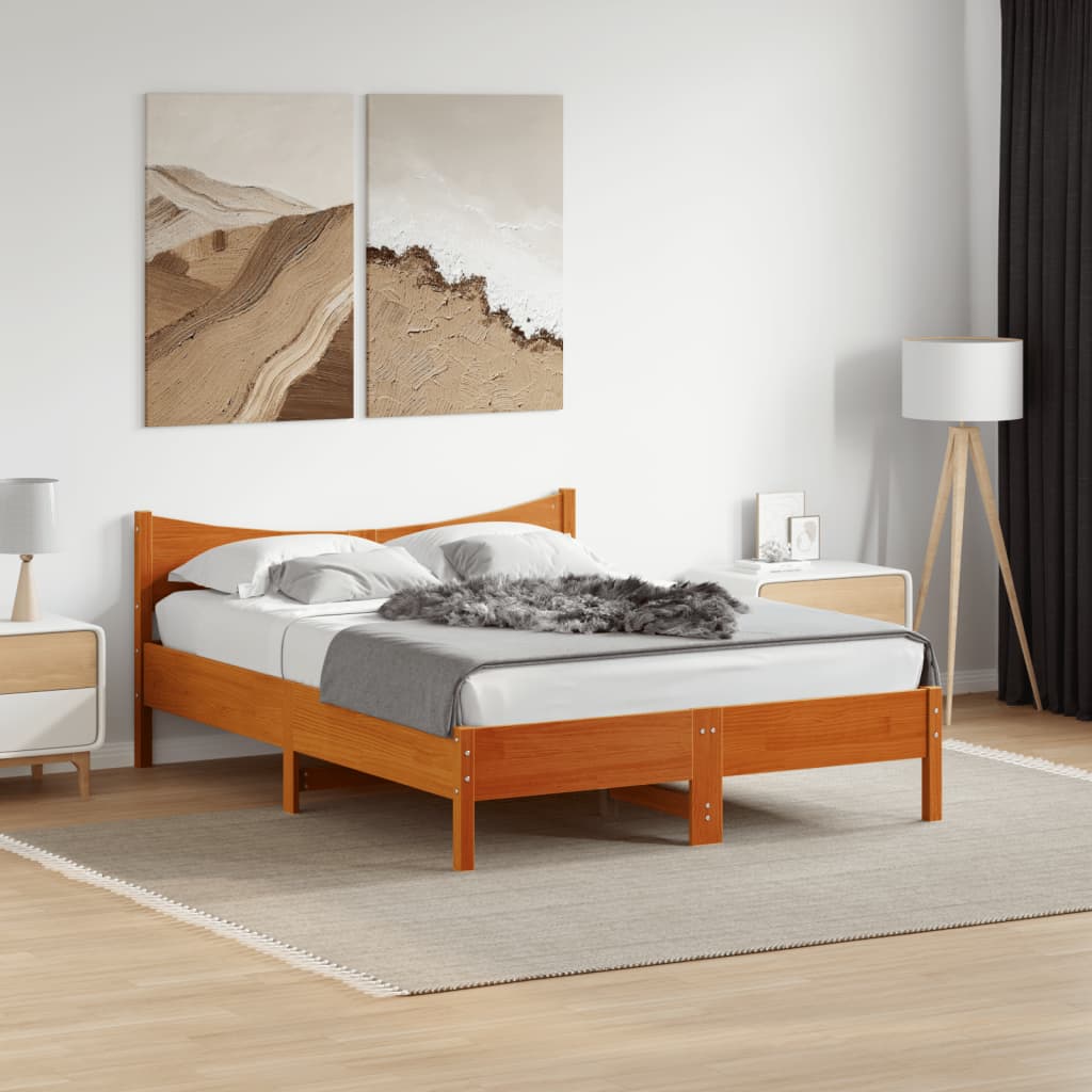 Cama sem colchão 135x190 cm madeira pinho maciça castanho-mel