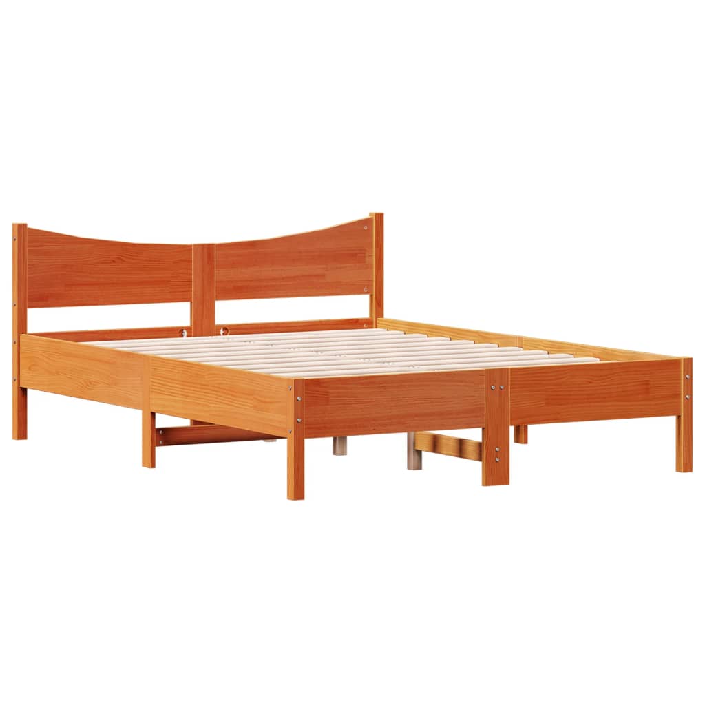Cama sem colchão 135x190 cm madeira pinho maciça castanho-mel