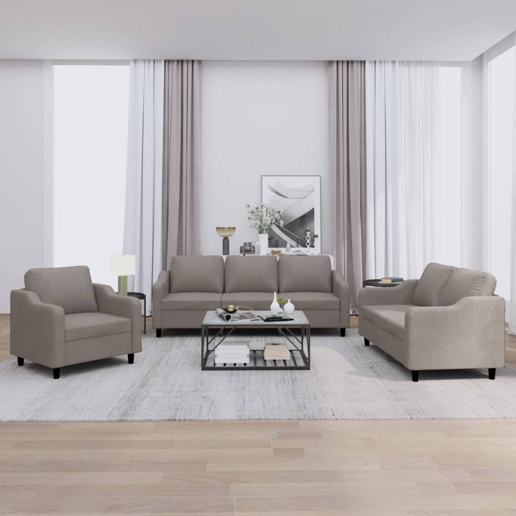 3 Pcs conjunto de sofás com almofadões tecido cinza-acastanhado