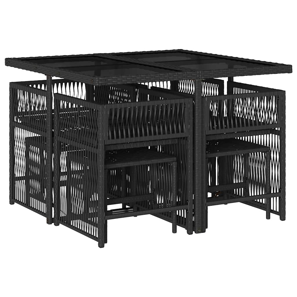9 Pcs conjunto de jantar p/ jardim c/ almofadões vime PE preto