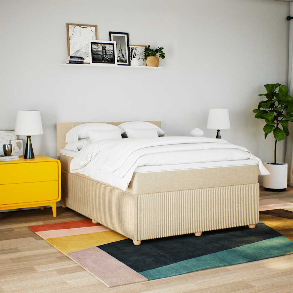 Cama com molas/colchão 140x190 cm tecido cor creme