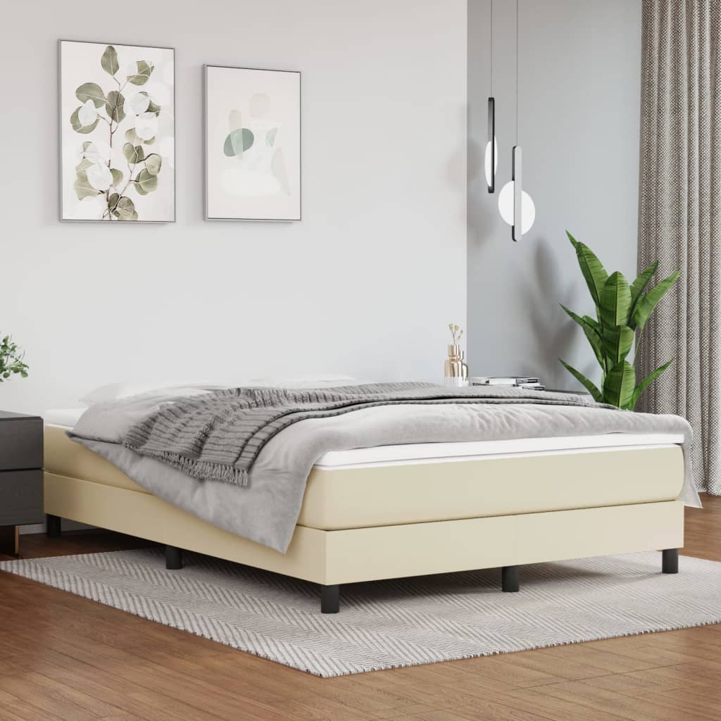 Cama com molas/colchão 140x200 cm couro artificial cor creme