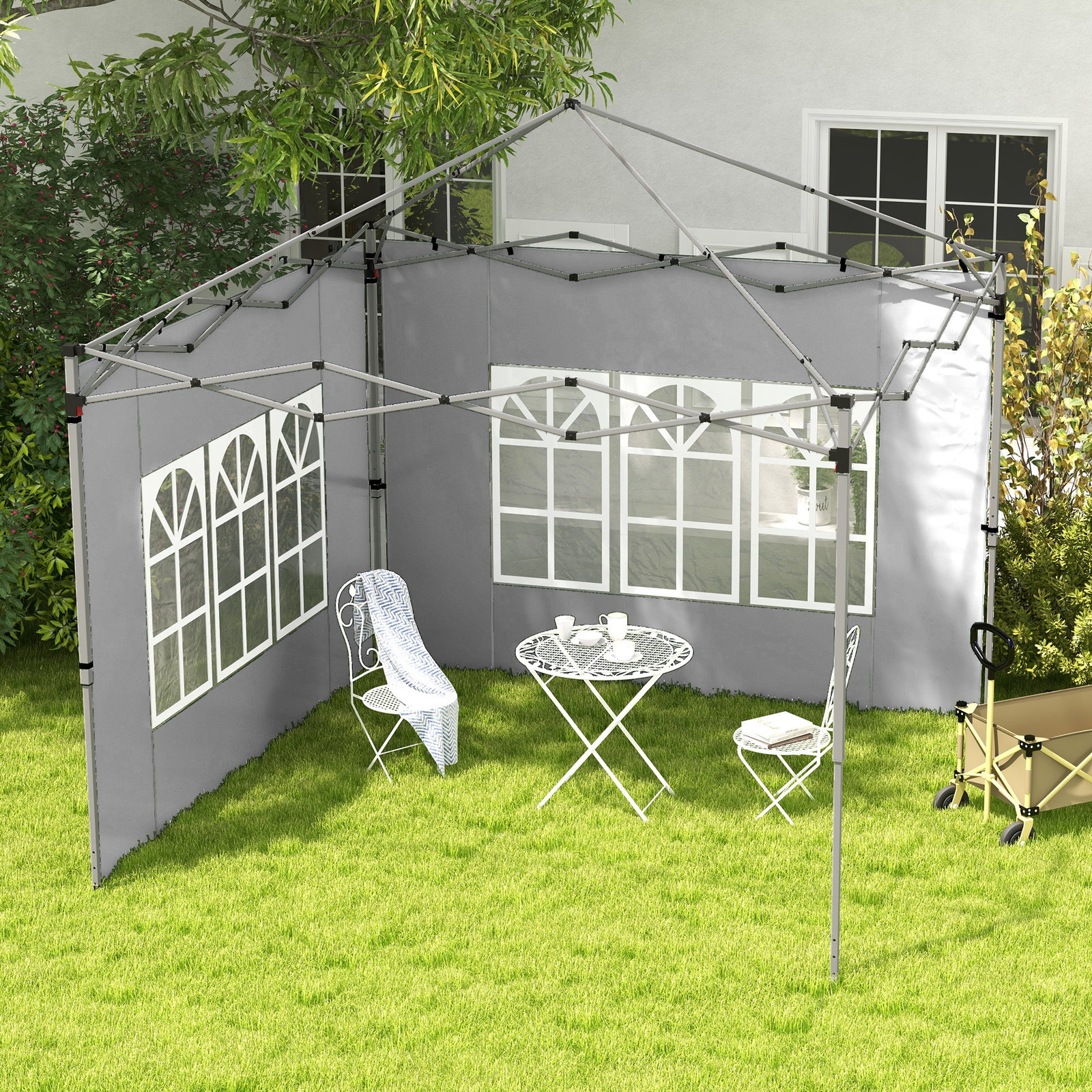2 Paredes laterais para tenda de 3x3 / 3x4 m 295x195 cm parede de substituição de tecido oxford para tendas dobráveis cinzento claro