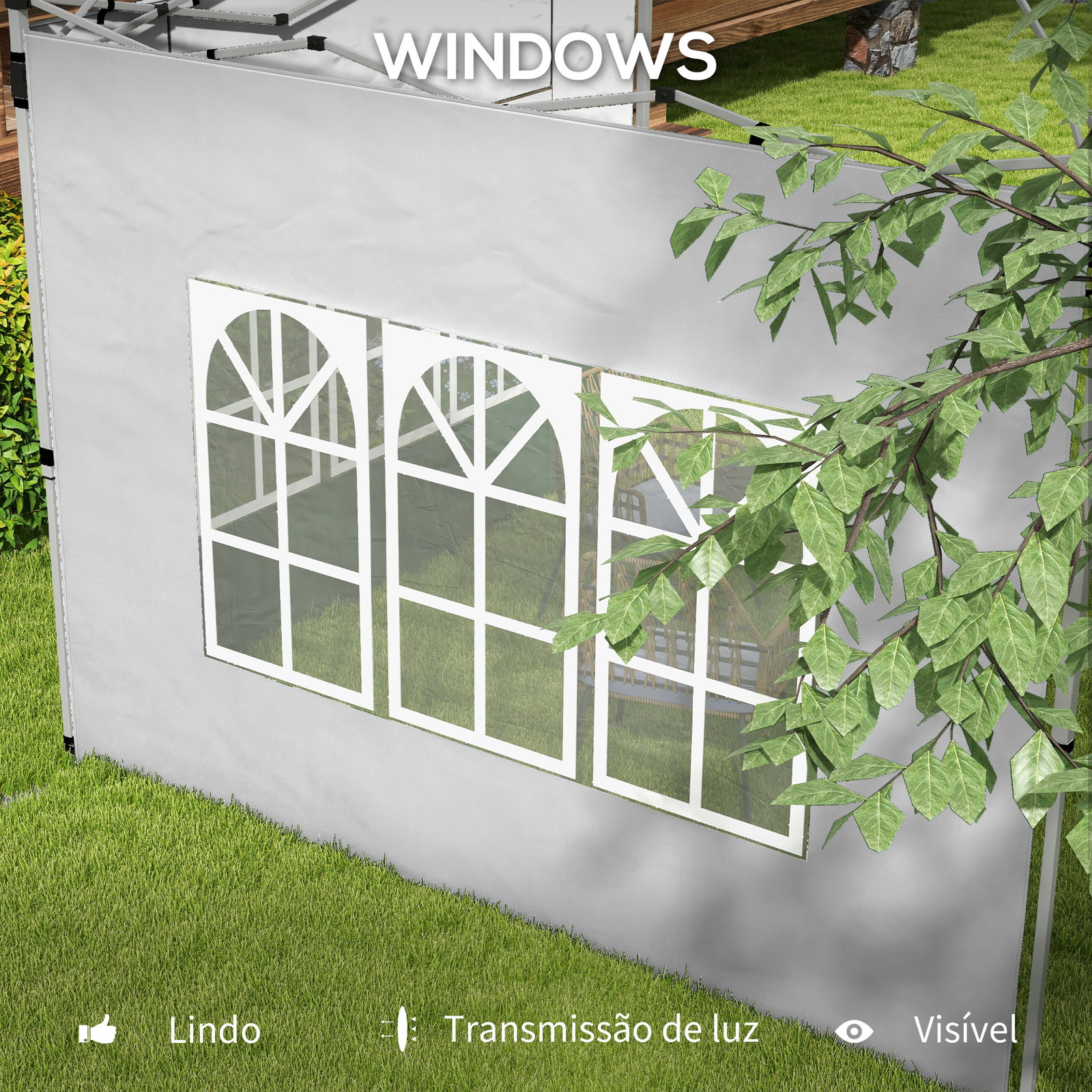 2 Paredes laterais para tenda de 3x3 / 3x4 m 295x195 cm parede de substituição de tecido oxford para tendas dobráveis cinzento claro