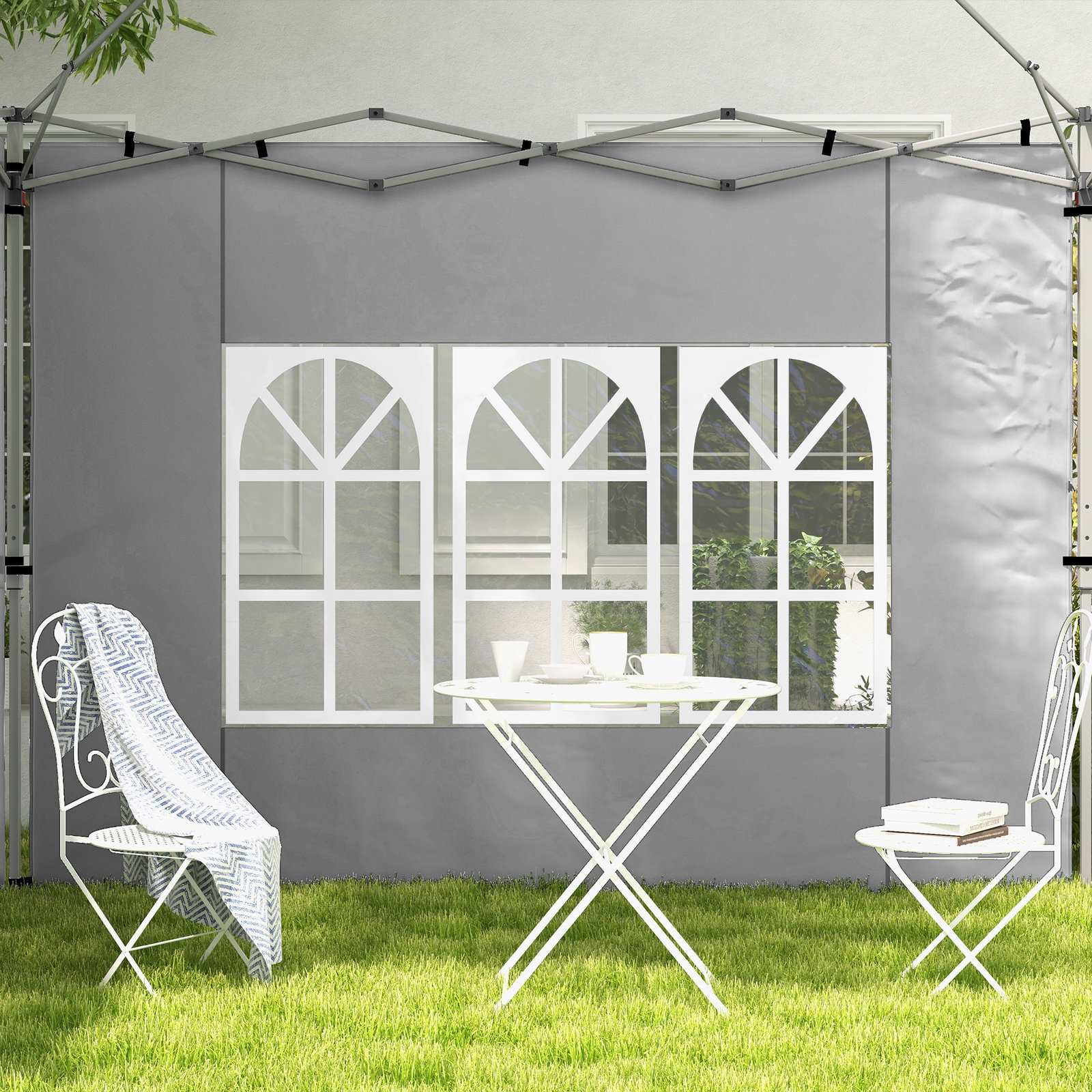 2 Paredes laterais para tenda de 3x3 / 3x4 m 295x195 cm parede de substituição de tecido oxford para tendas dobráveis cinzento claro