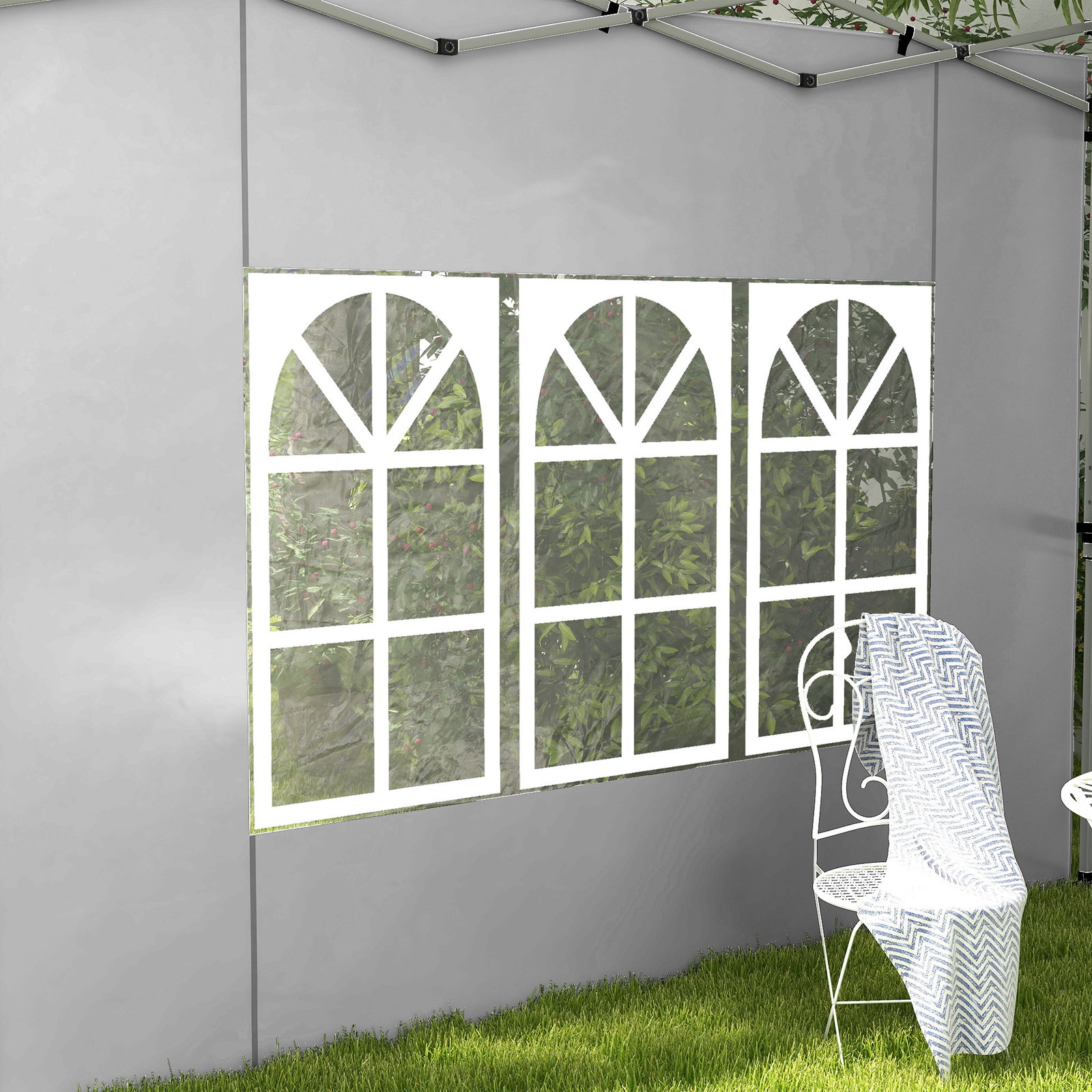 2 Paredes laterais para tenda de 3x3 / 3x4 m 295x195 cm parede de substituição de tecido oxford para tendas dobráveis cinzento claro