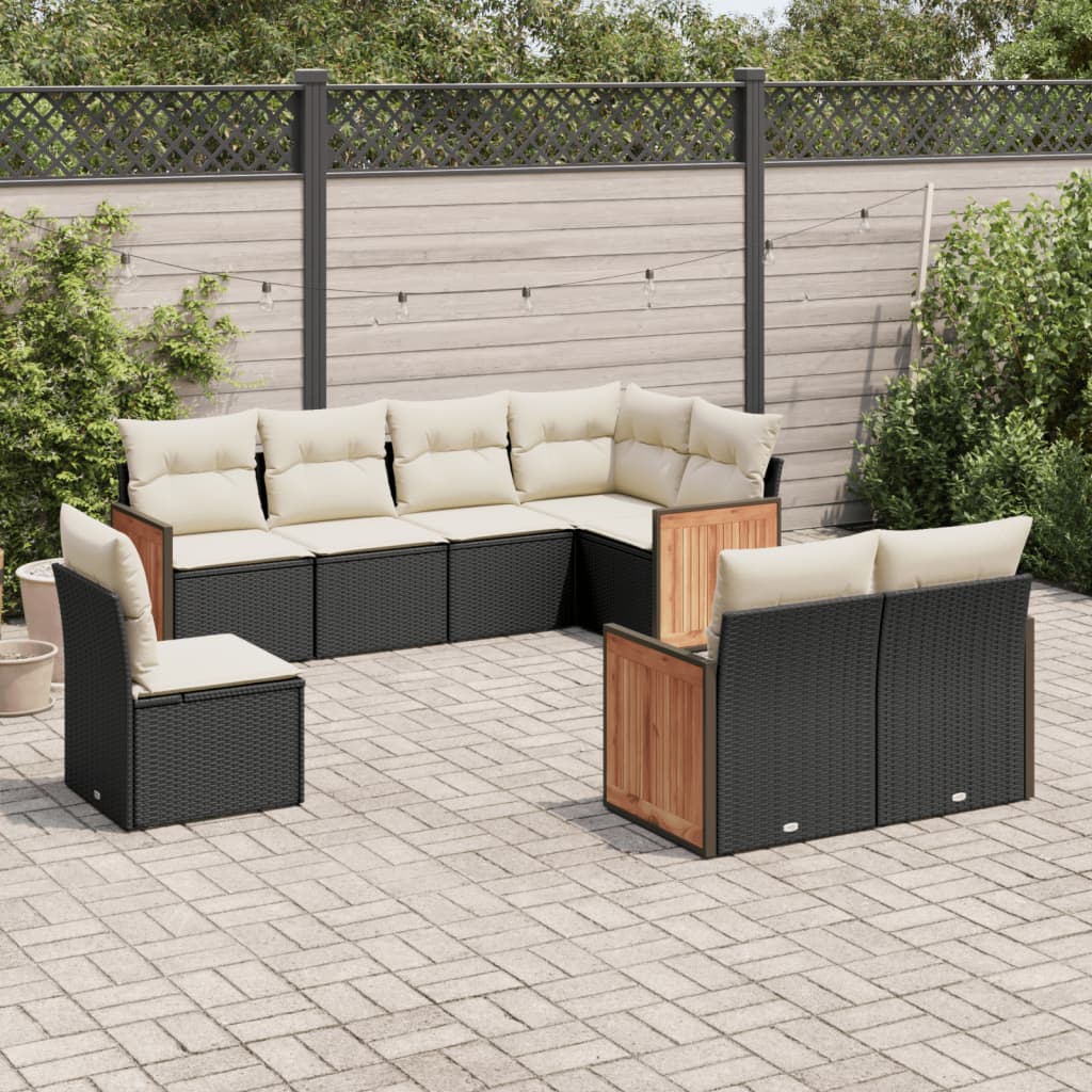 8 Pcs conjunto sofás de jardim com almofadões vime PE preto