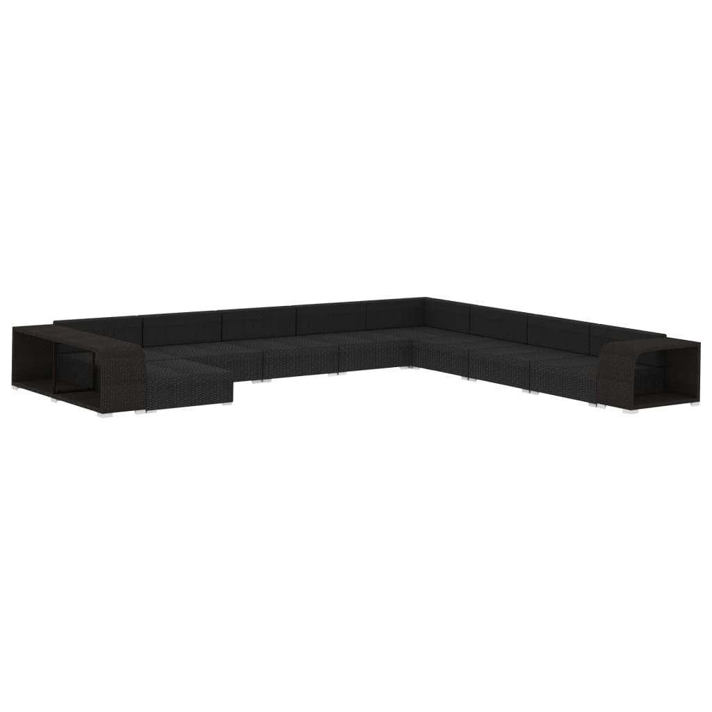 11 Pcs conjunto lounge de jardim c/ almofadões vime PE preto