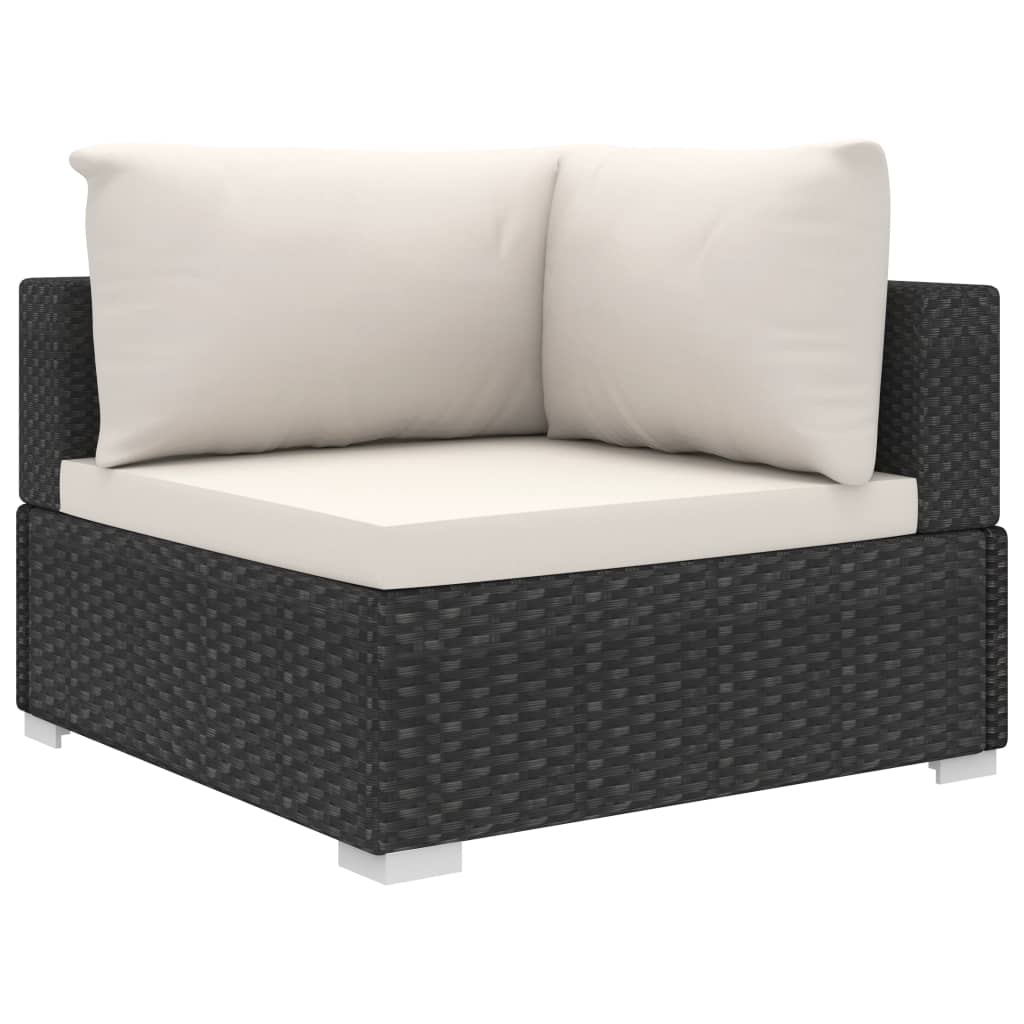11 Pcs conjunto lounge de jardim c/ almofadões vime PE preto