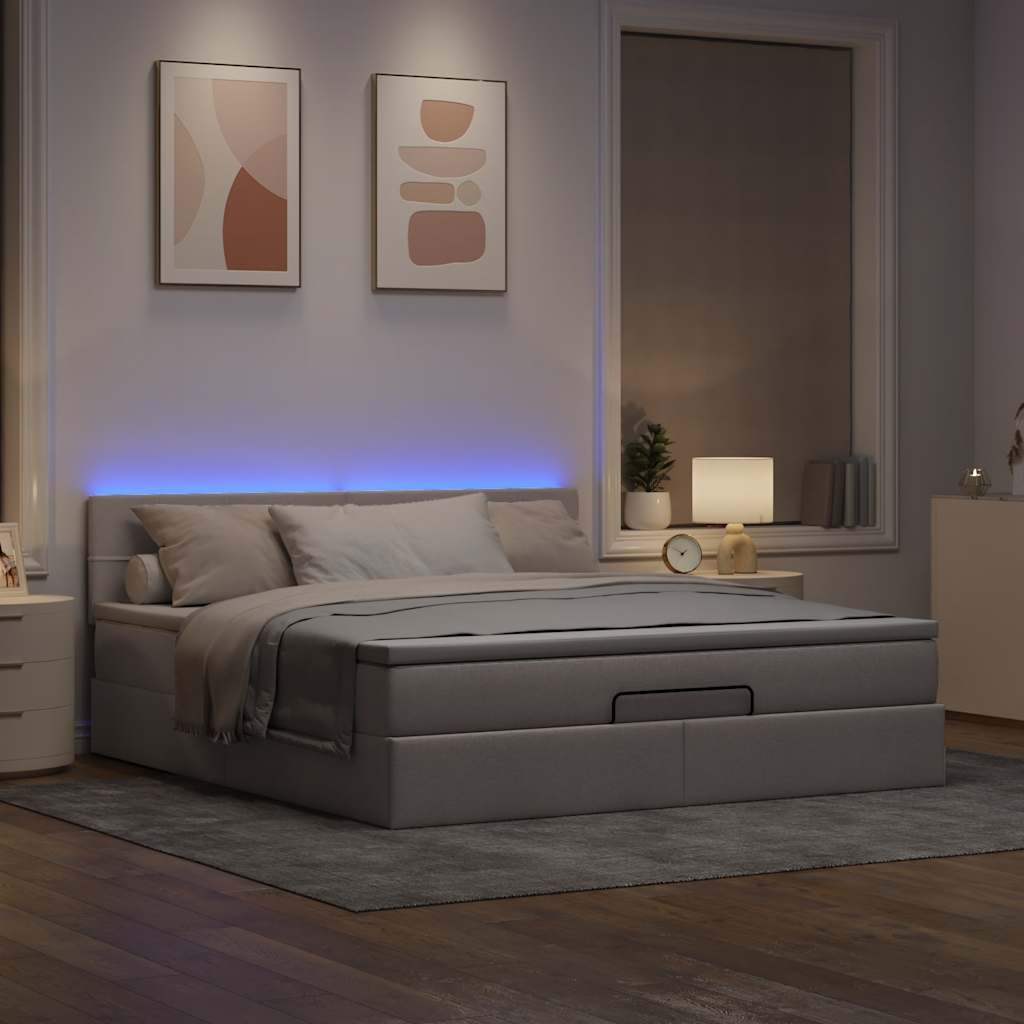 Cama otomana com colchão & leds 180x200cm cinza-acastanhado