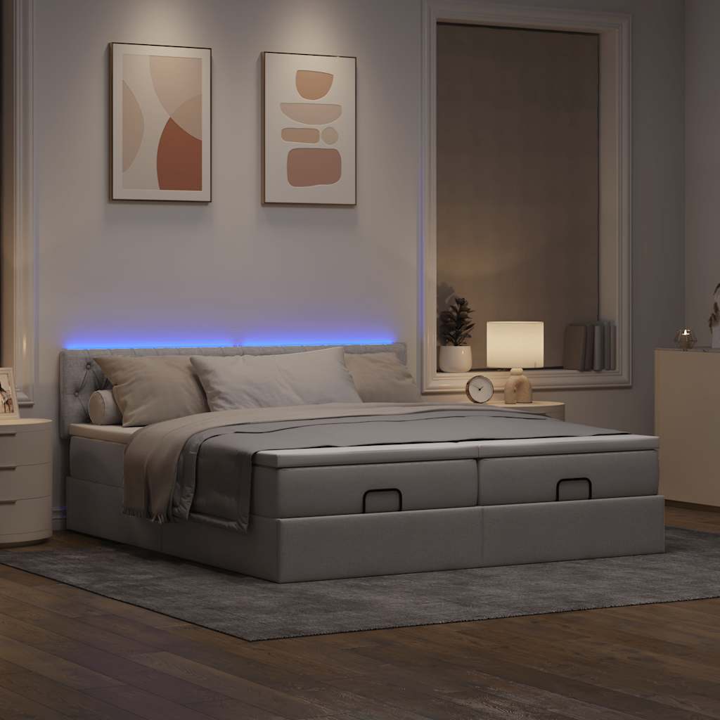 Estrutura de cama otomana com colchões tecido cinzento
