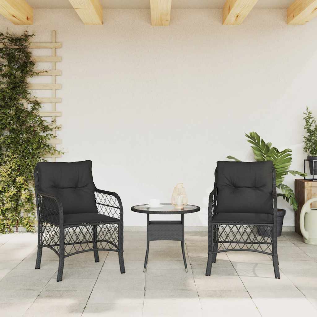 Cadeiras de jardim com almofadões 2 pcs vime PE preto