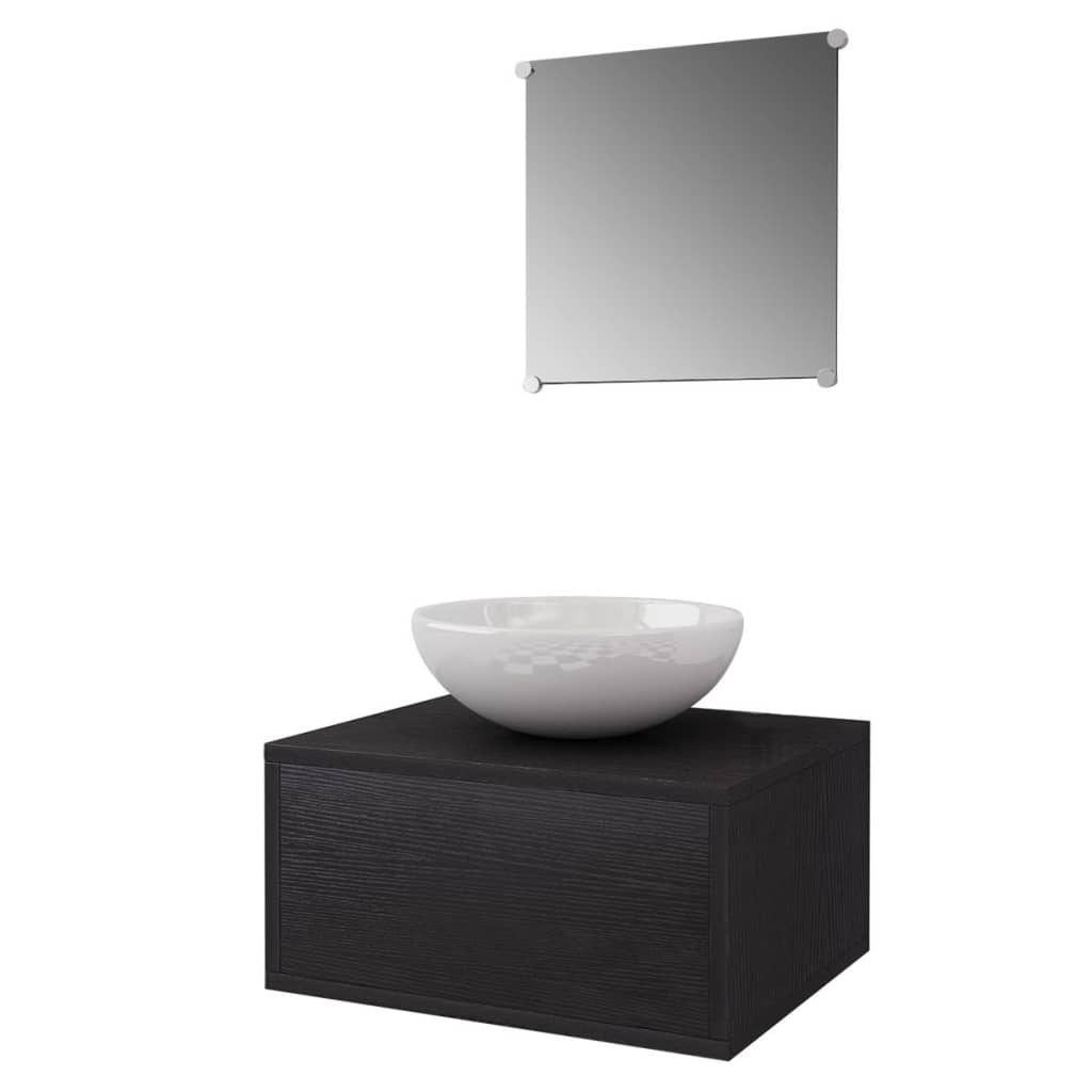 Conjunto móveis casa de banho 4 pcs com bacia e torneira, preto
