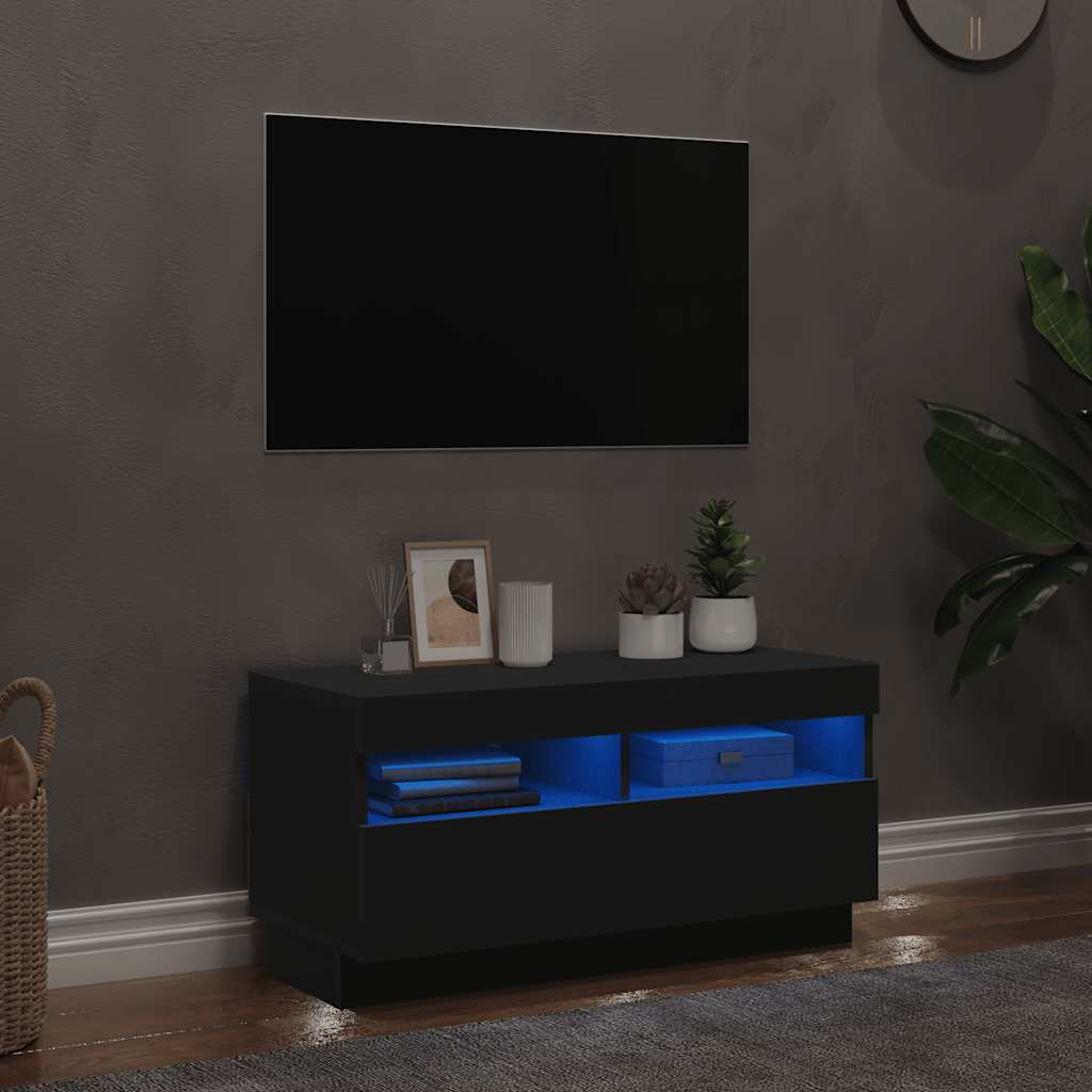 Móvel de TV com luzes LED 80x35x40 cm preto