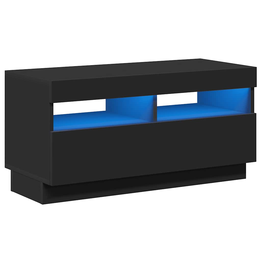 Móvel de TV com luzes LED 80x35x40 cm preto