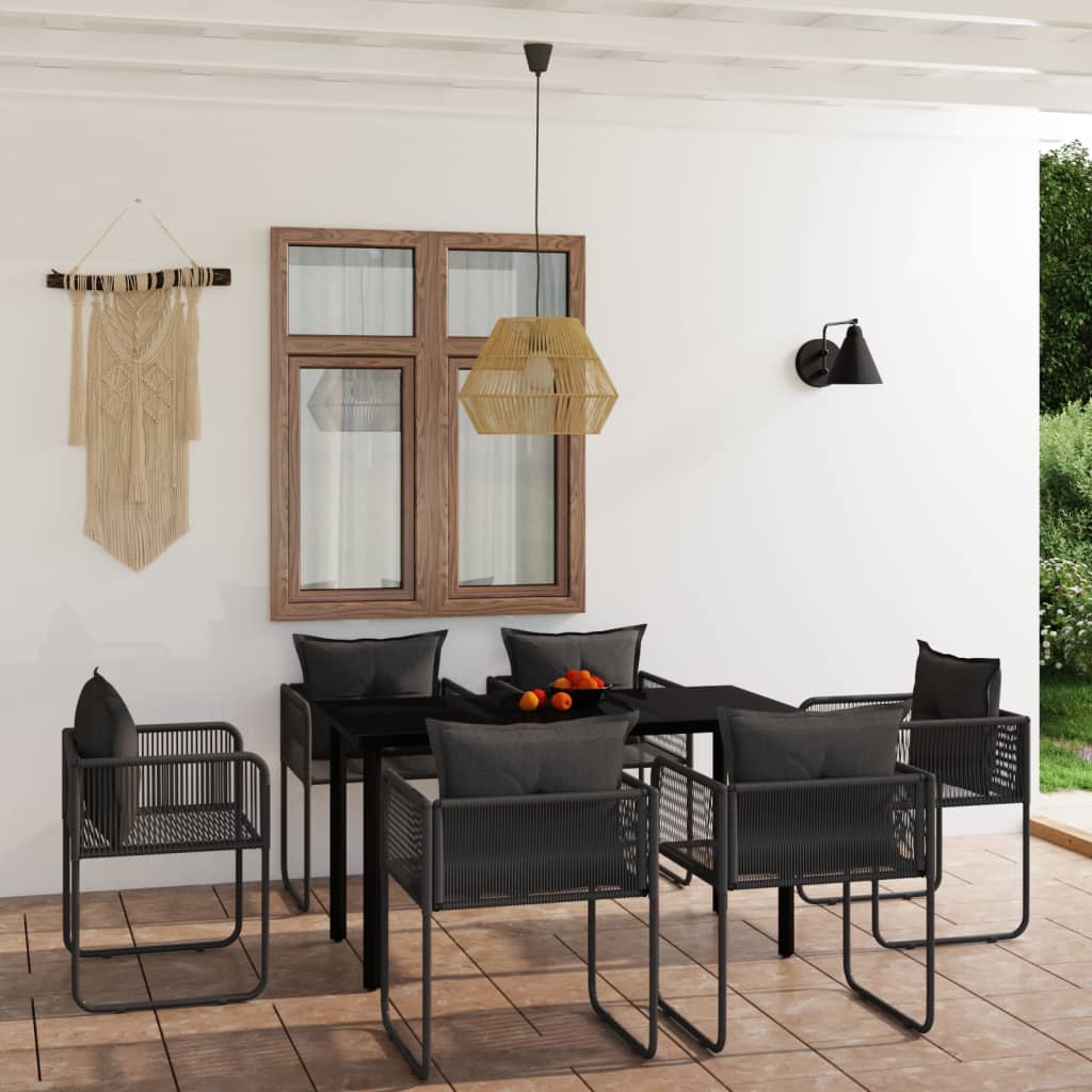 7 Pcs conjunto de jantar para jardim preto