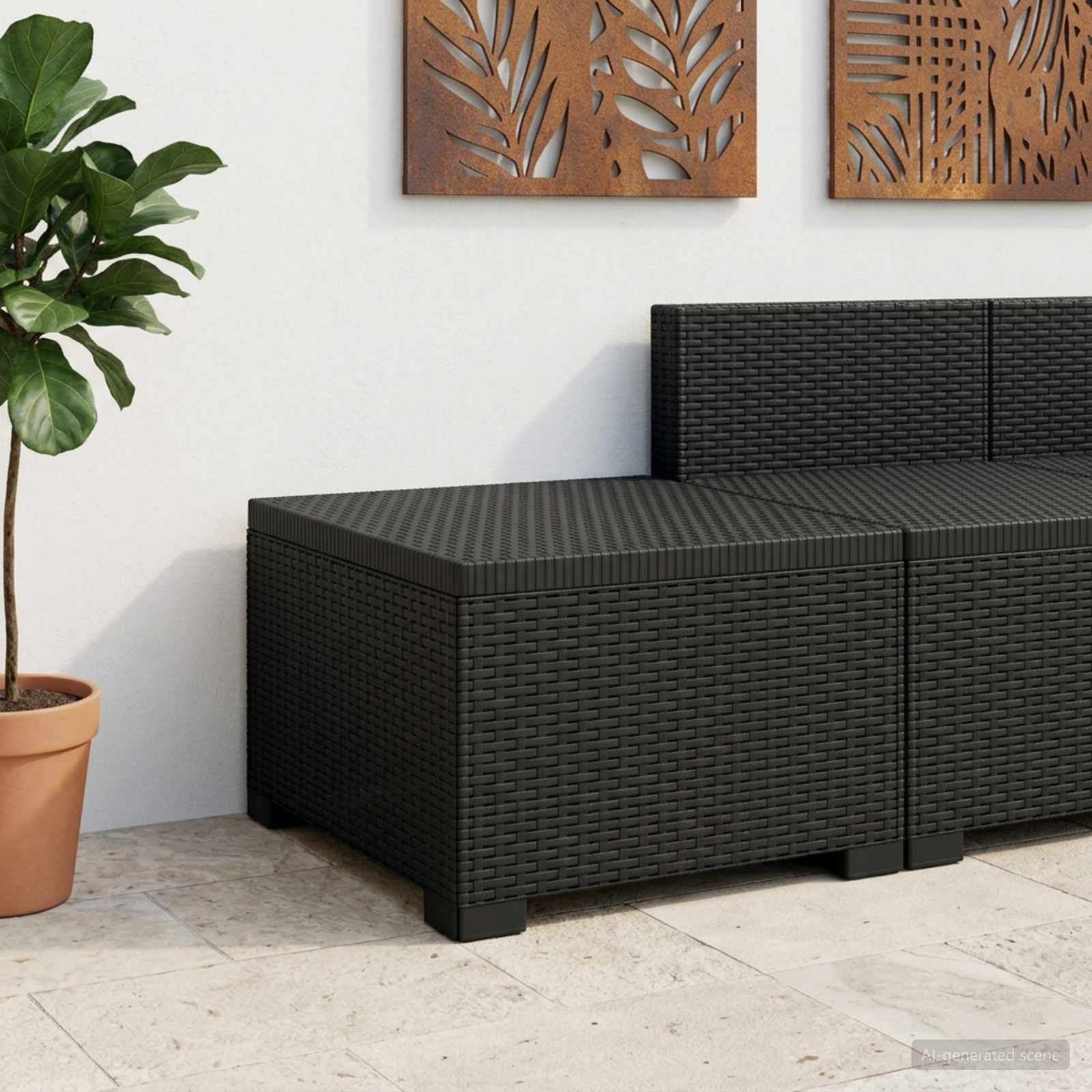 Sofá de jardim 1 lugar look rattan PP antracite