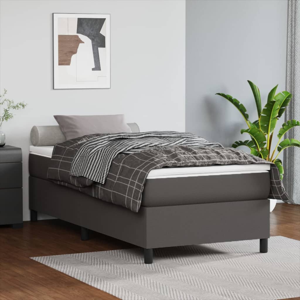 Estrutura de cama com molas 80x200 cm couro artificial cinza