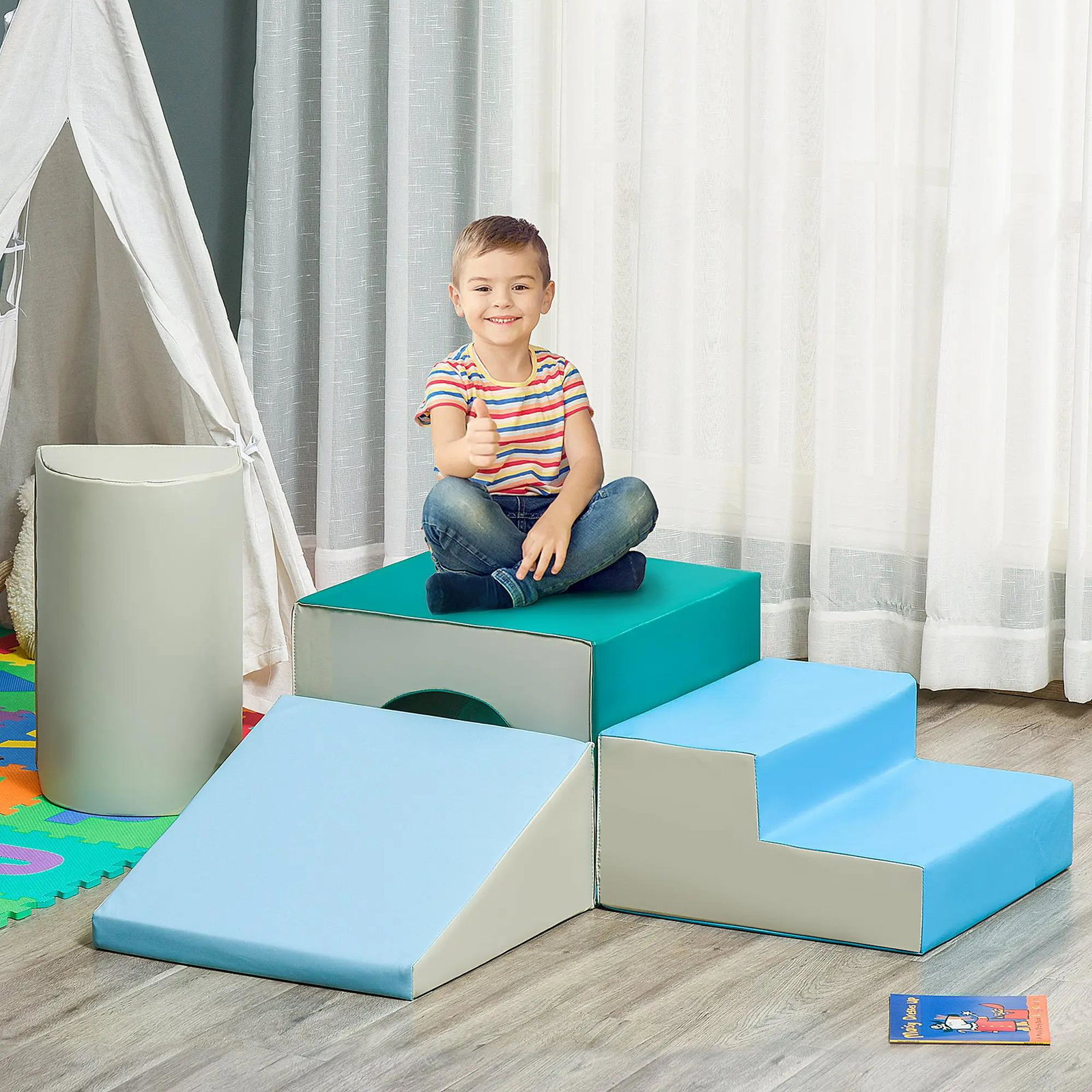 Conjunto de 4 Blocos de Espuma para Crianças de 1-3 Anos Figuras de Construção Brinquedo de Aprendizagem Infantil Estofado em PU