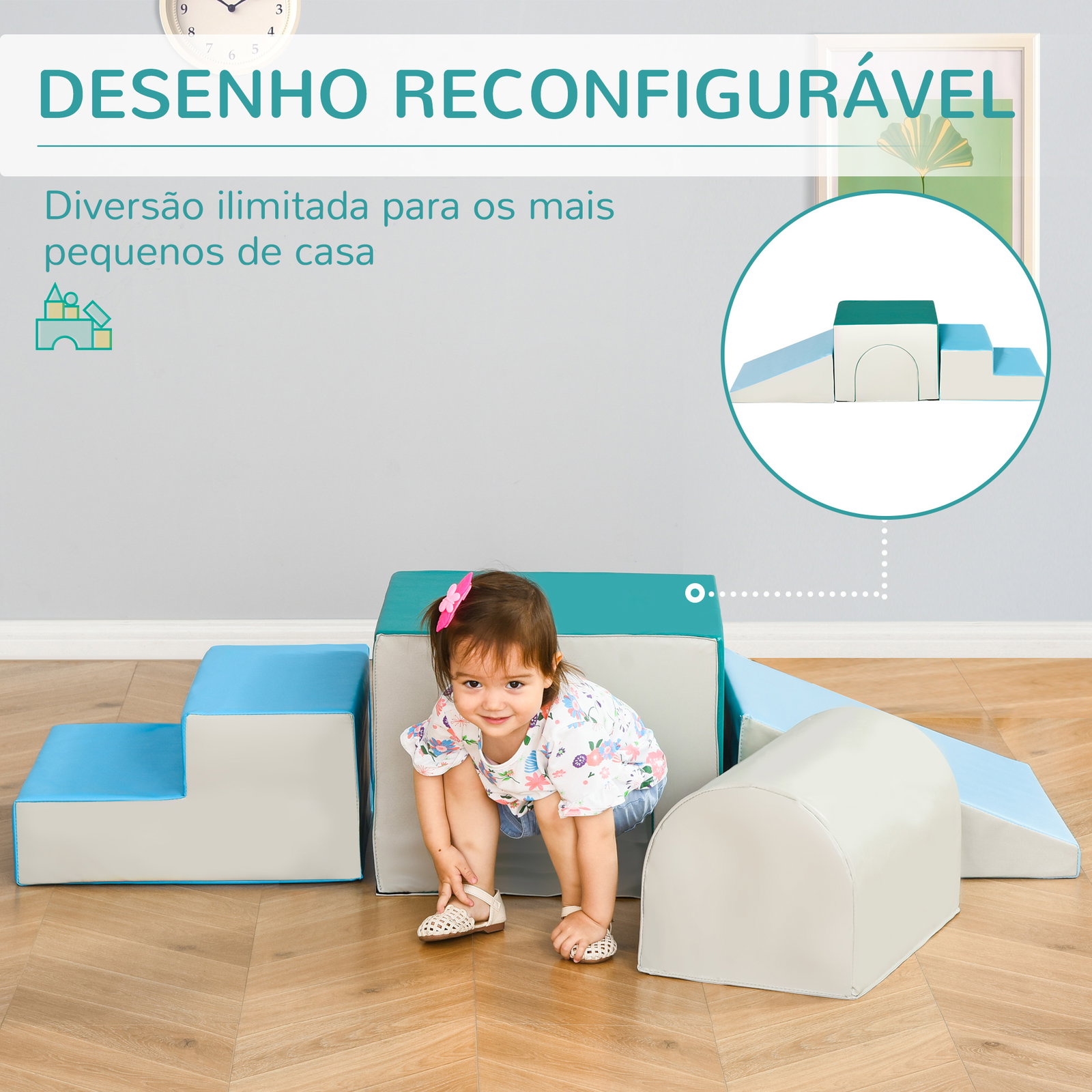 Conjunto de 4 Blocos de Espuma para Crianças de 1-3 Anos Figuras de Construção Brinquedo de Aprendizagem Infantil Estofado em PU
