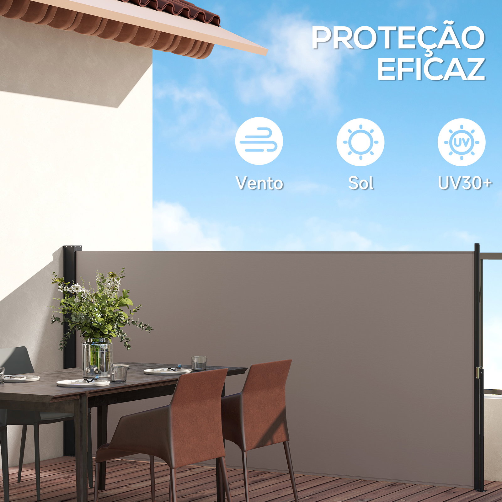 Toldo lateral retrátil toldo enrolável de privacidade e proteção solar para jardim varanda 300x140 cm cinza claro 123/200