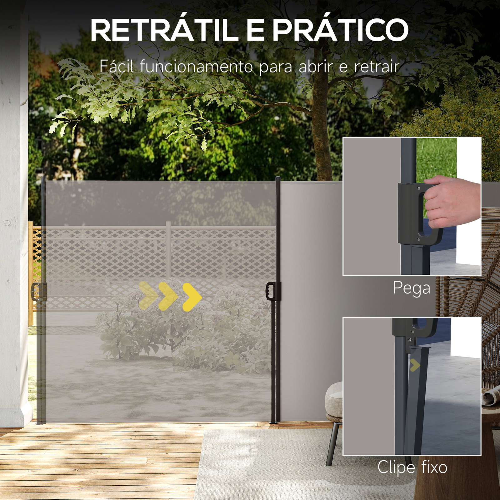 Toldo lateral retrátil toldo enrolável de privacidade e proteção solar para jardim varanda 300x140 cm cinza claro 123/200