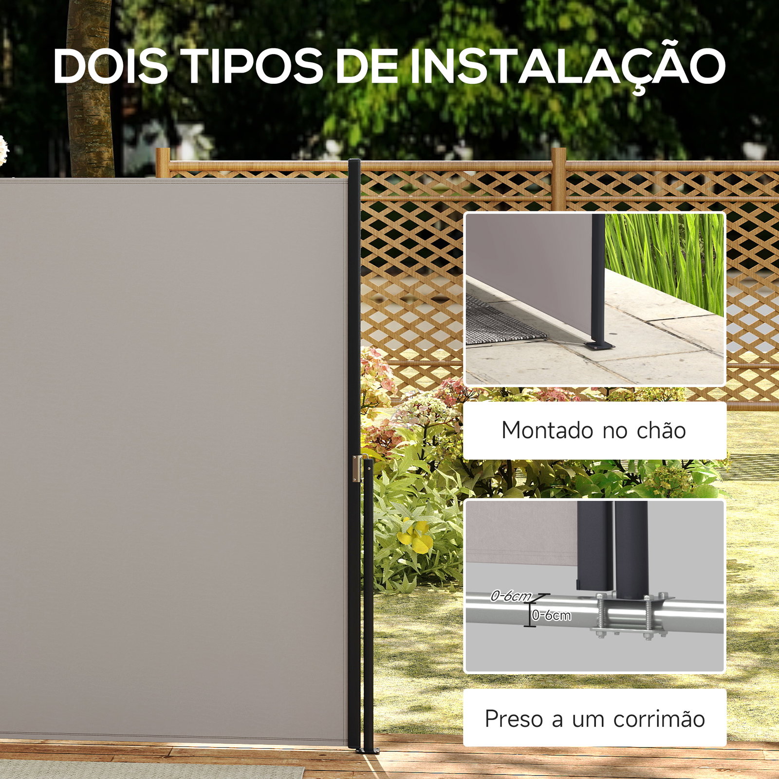 Toldo lateral retrátil toldo enrolável de privacidade e proteção solar para jardim varanda 300x140 cm cinza claro 123/200