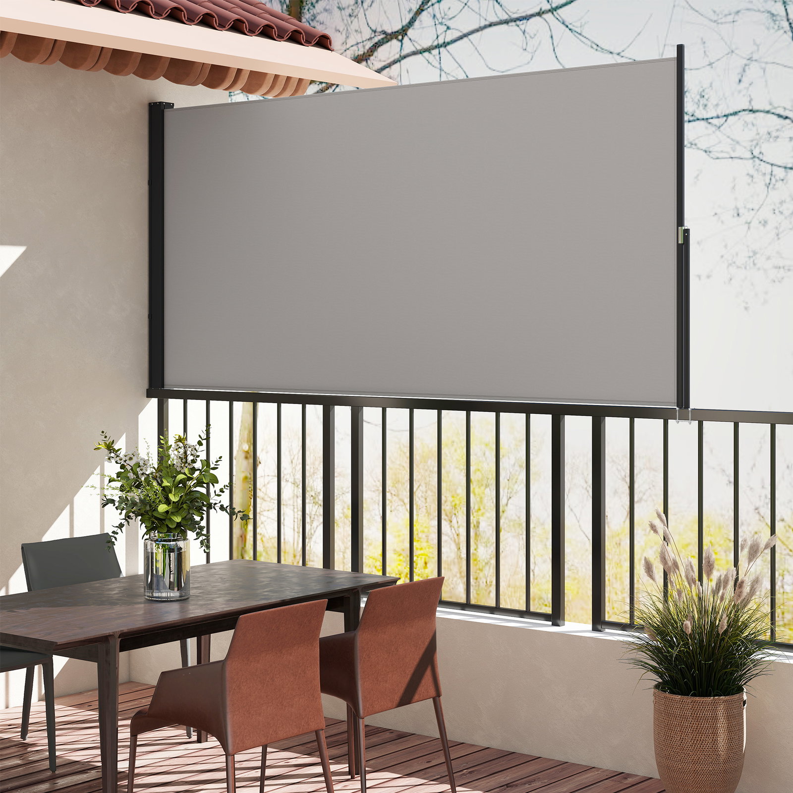 Toldo lateral retrátil toldo enrolável de privacidade e proteção solar para jardim varanda 300x140 cm cinza claro 123/200