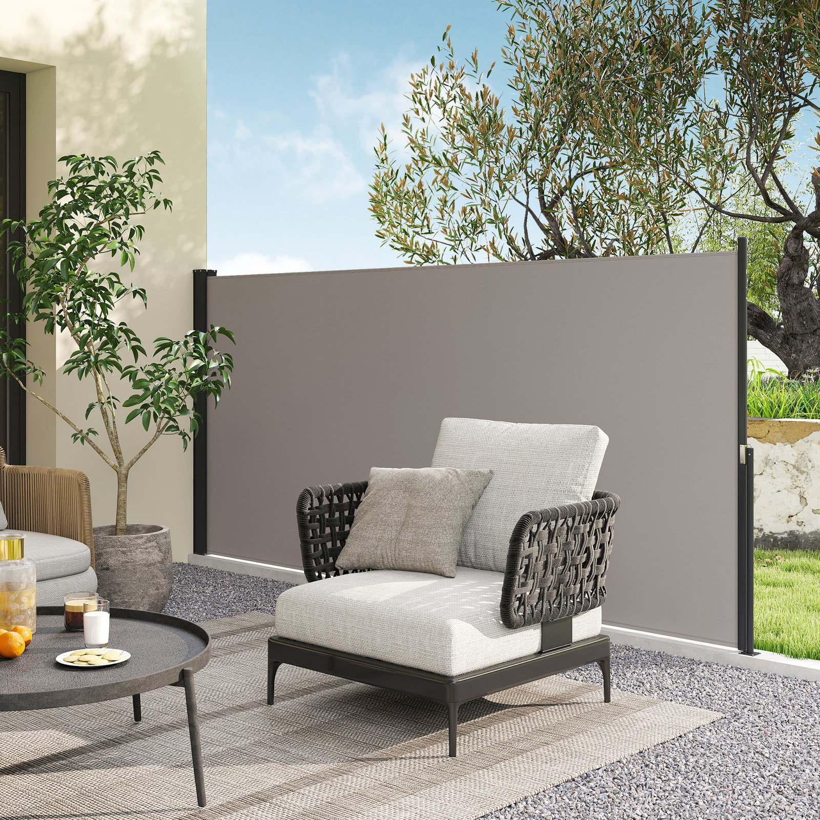 Toldo lateral retrátil toldo enrolável de privacidade e proteção solar para jardim varanda 300x140 cm cinza claro 123/200