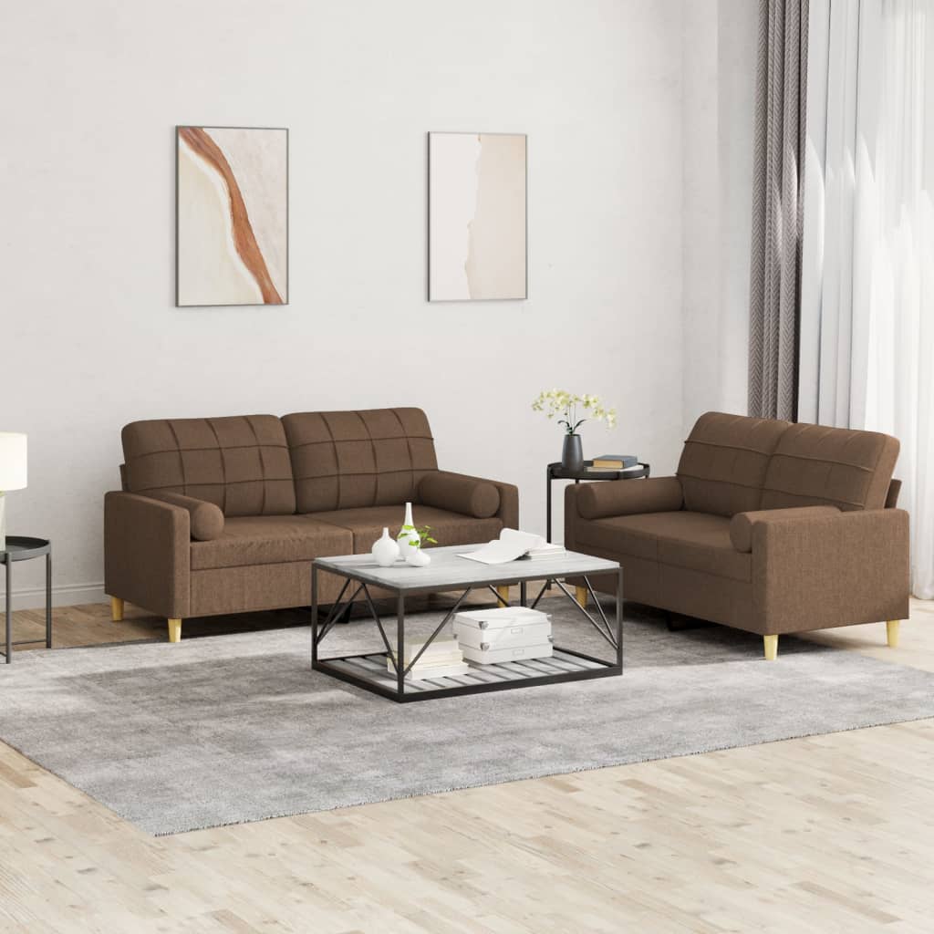 2 Pcs conjunto de sofás com almofadas tecido castanho