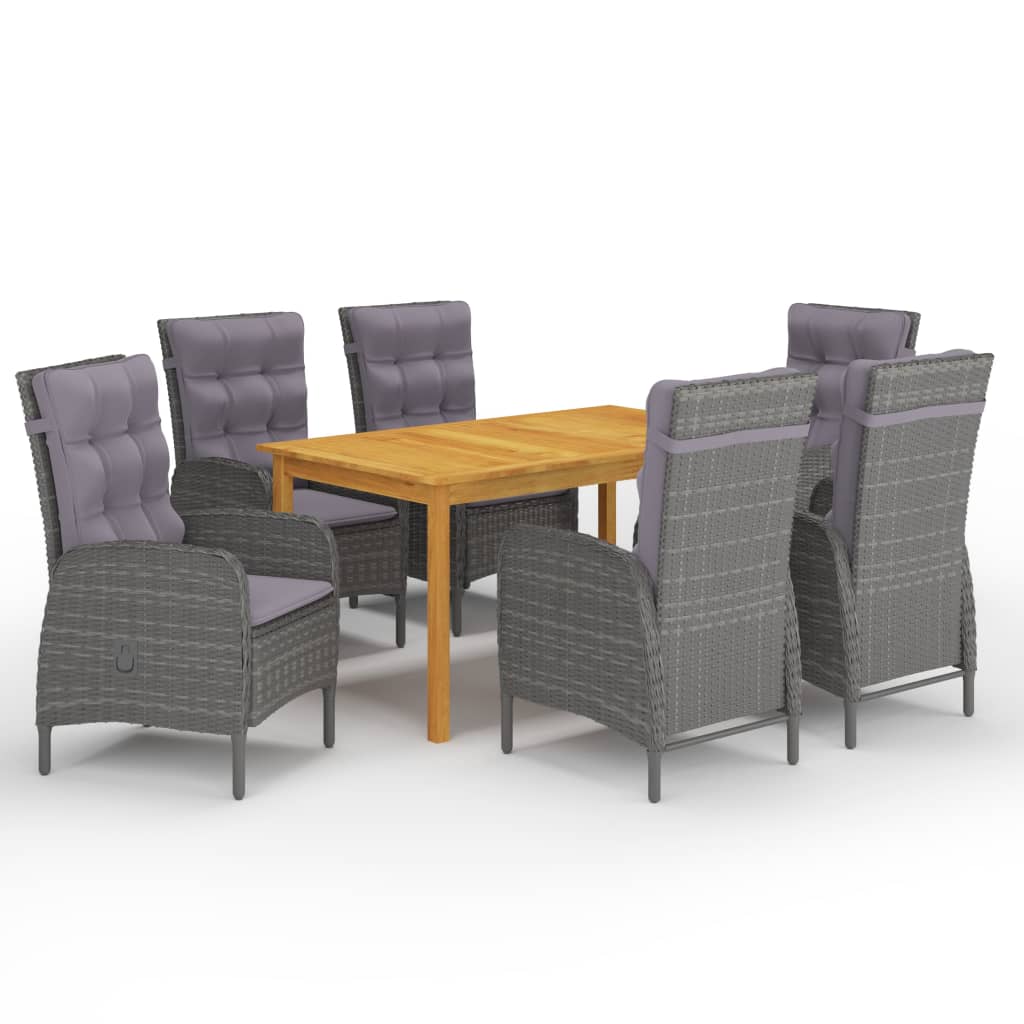 7 Pcs conjunto de jantar para jardim cinzento