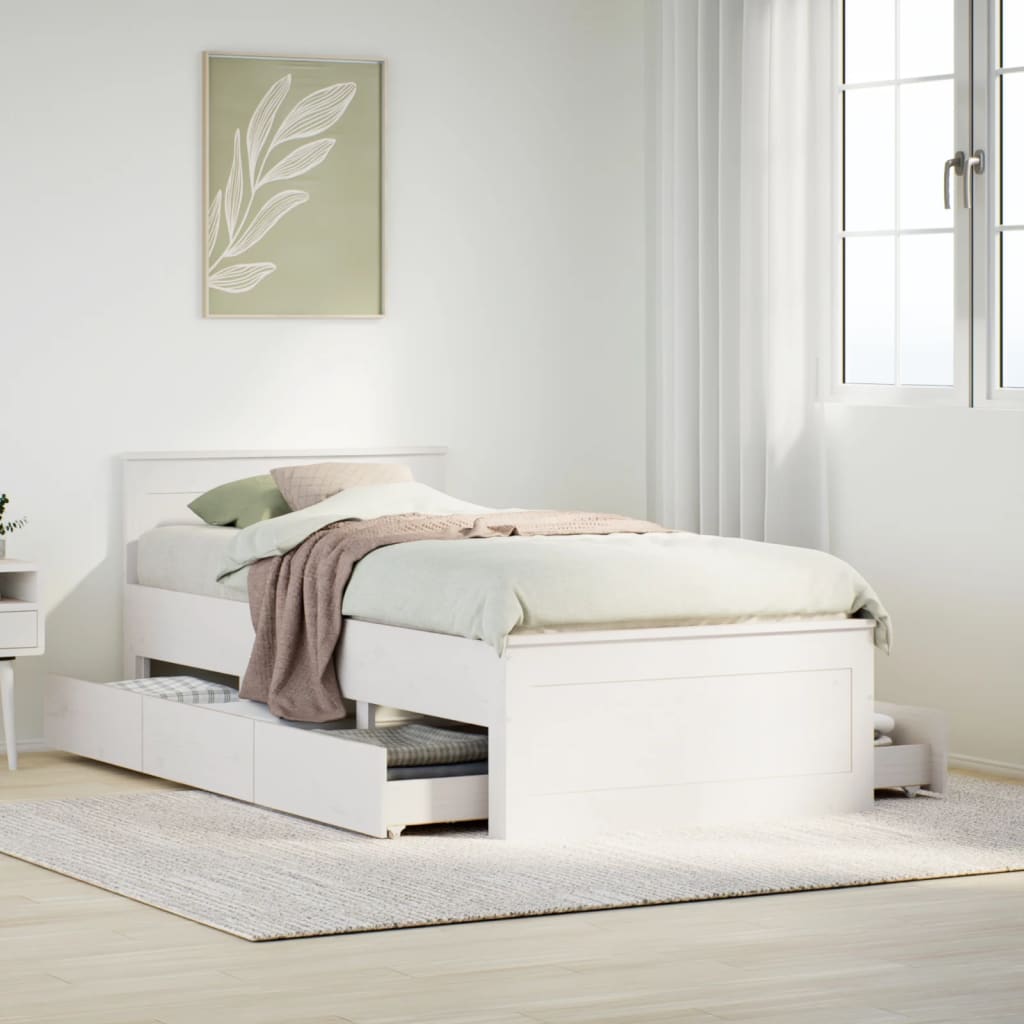 Cama sem colchão com cabeceira 90x200 cm pinho maciço branco