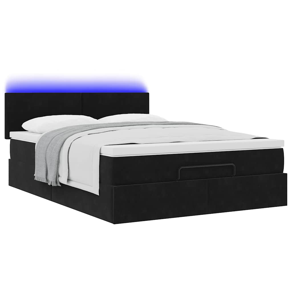Estrutura de cama otomana com colchão 140x200 cm veludo preto