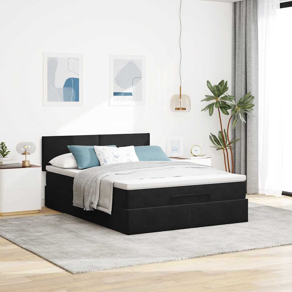 Estrutura de cama otomana com colchão 140x200 cm veludo preto