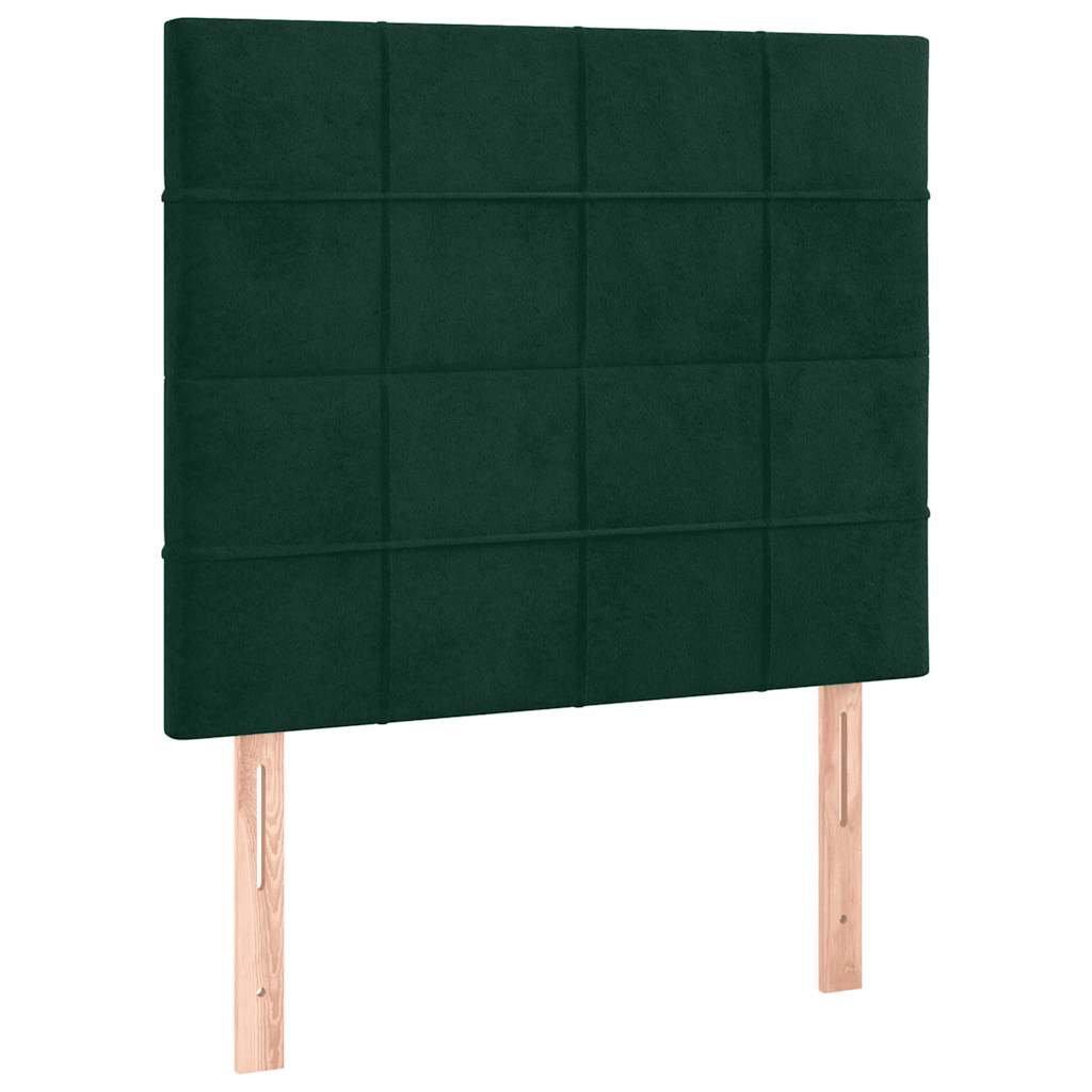Cabeceira de cama c/ LED veludo 80x5x118/128 cm verde-escuro