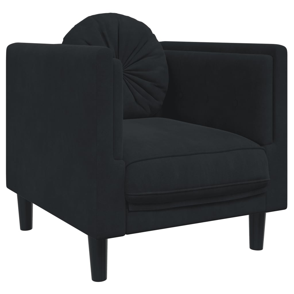 3 Pcs conjunto de sofás com almofadas veludo preto