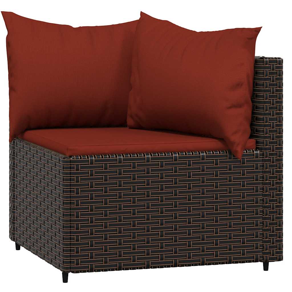 3 Pcs conjunto lounge jardim c/ almofadões vime PE castanho