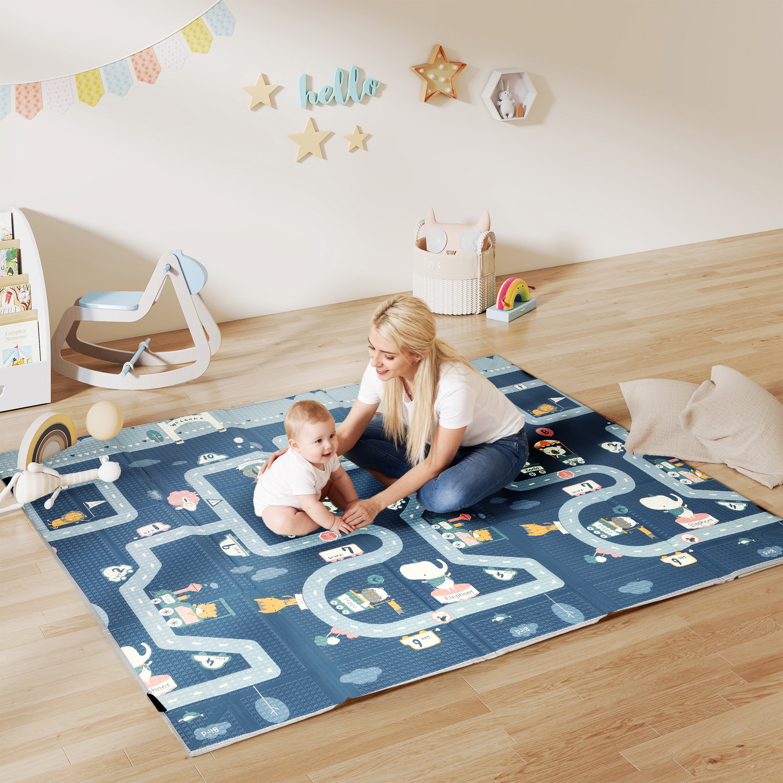 Tapete de brincar dobrável acolchoado para bebé 202x180,5x1 cm laterais dobráveis tapete de atividades bebé xpe impermeável multicor