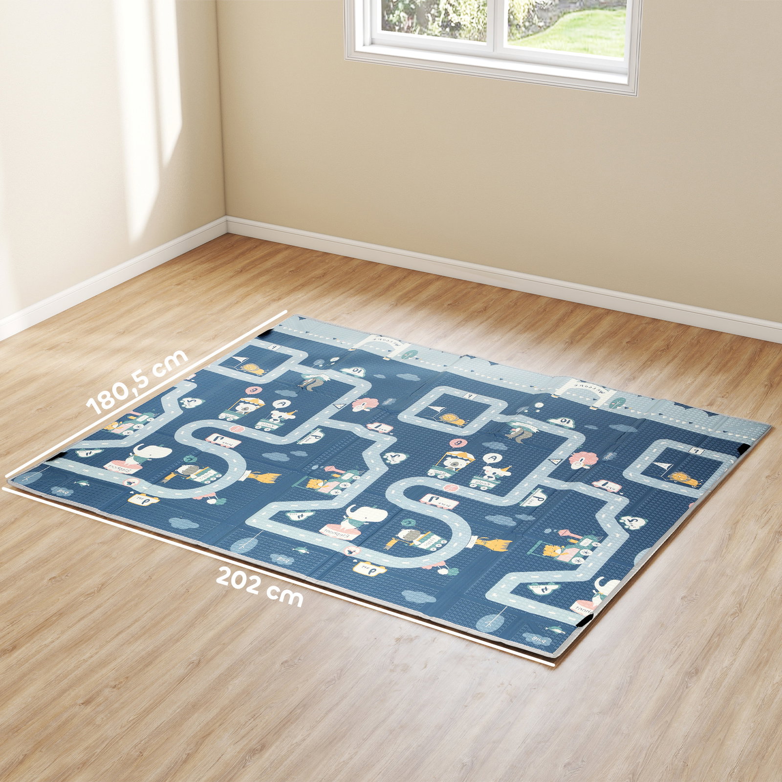 Tapete de brincar dobrável acolchoado para bebé 202x180,5x1 cm laterais dobráveis tapete de atividades bebé xpe impermeável multicor