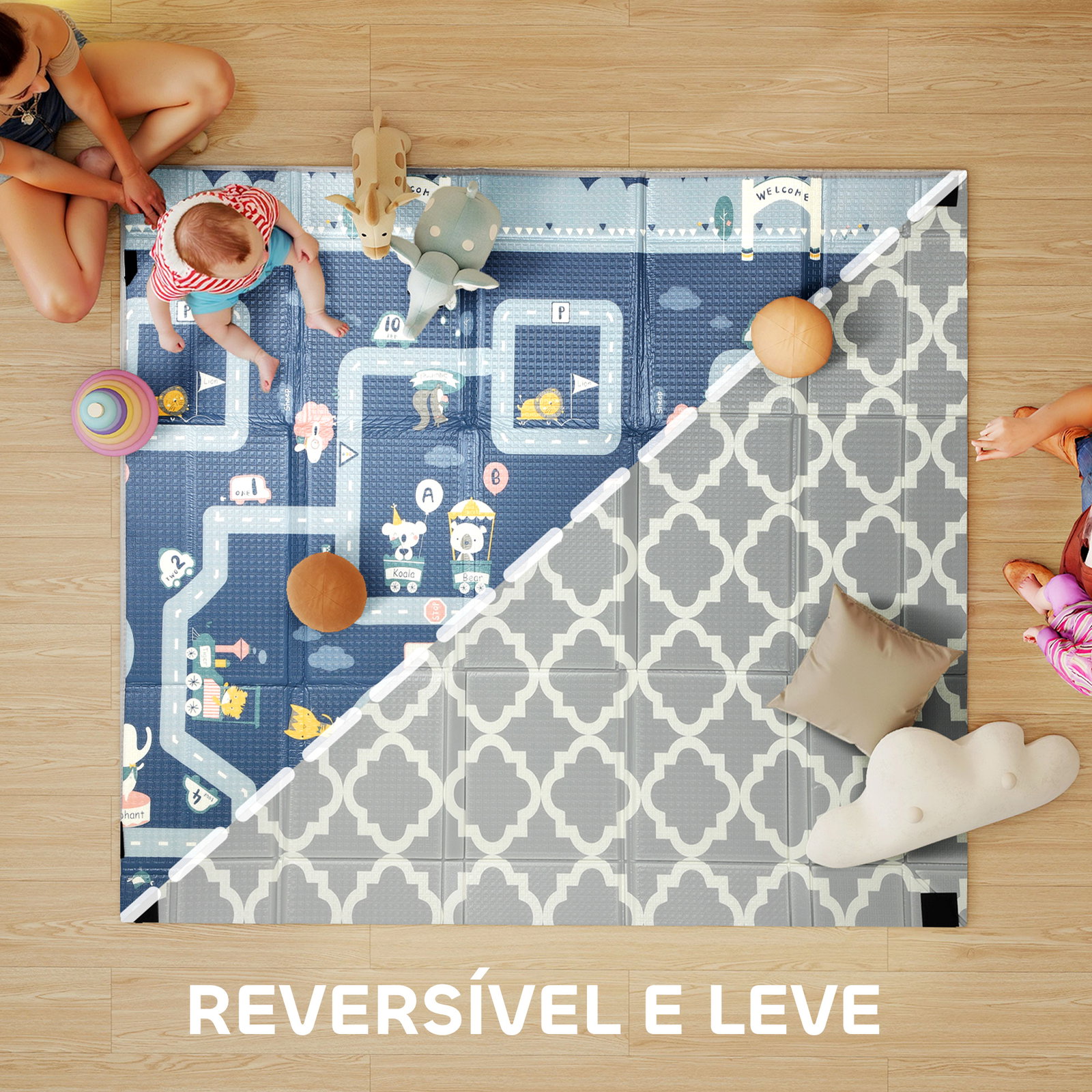 Tapete de brincar dobrável acolchoado para bebé 202x180,5x1 cm laterais dobráveis tapete de atividades bebé xpe impermeável multicor