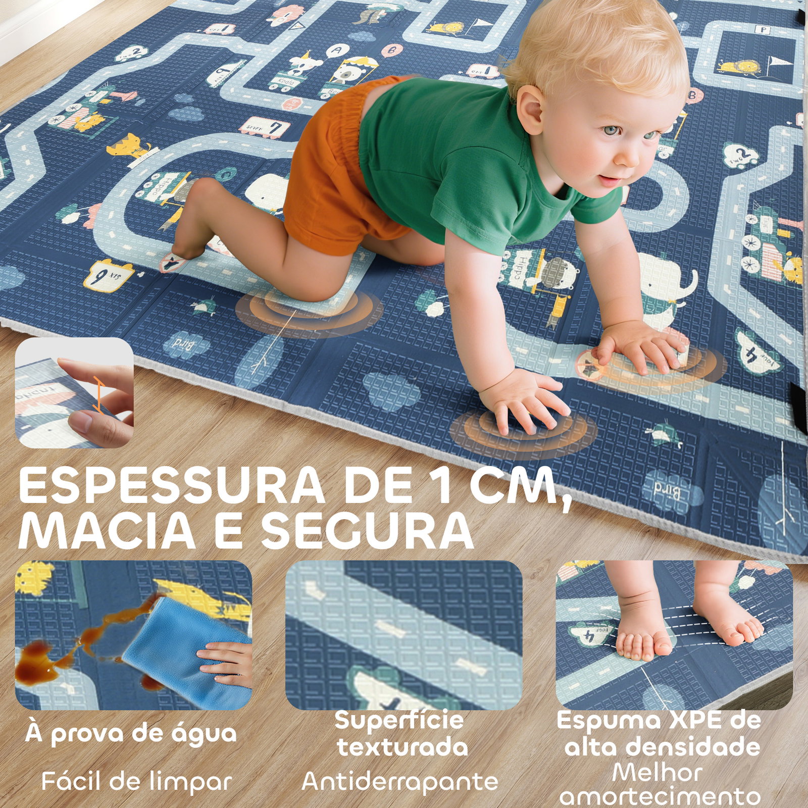 Tapete de brincar dobrável acolchoado para bebé 202x180,5x1 cm laterais dobráveis tapete de atividades bebé xpe impermeável multicor