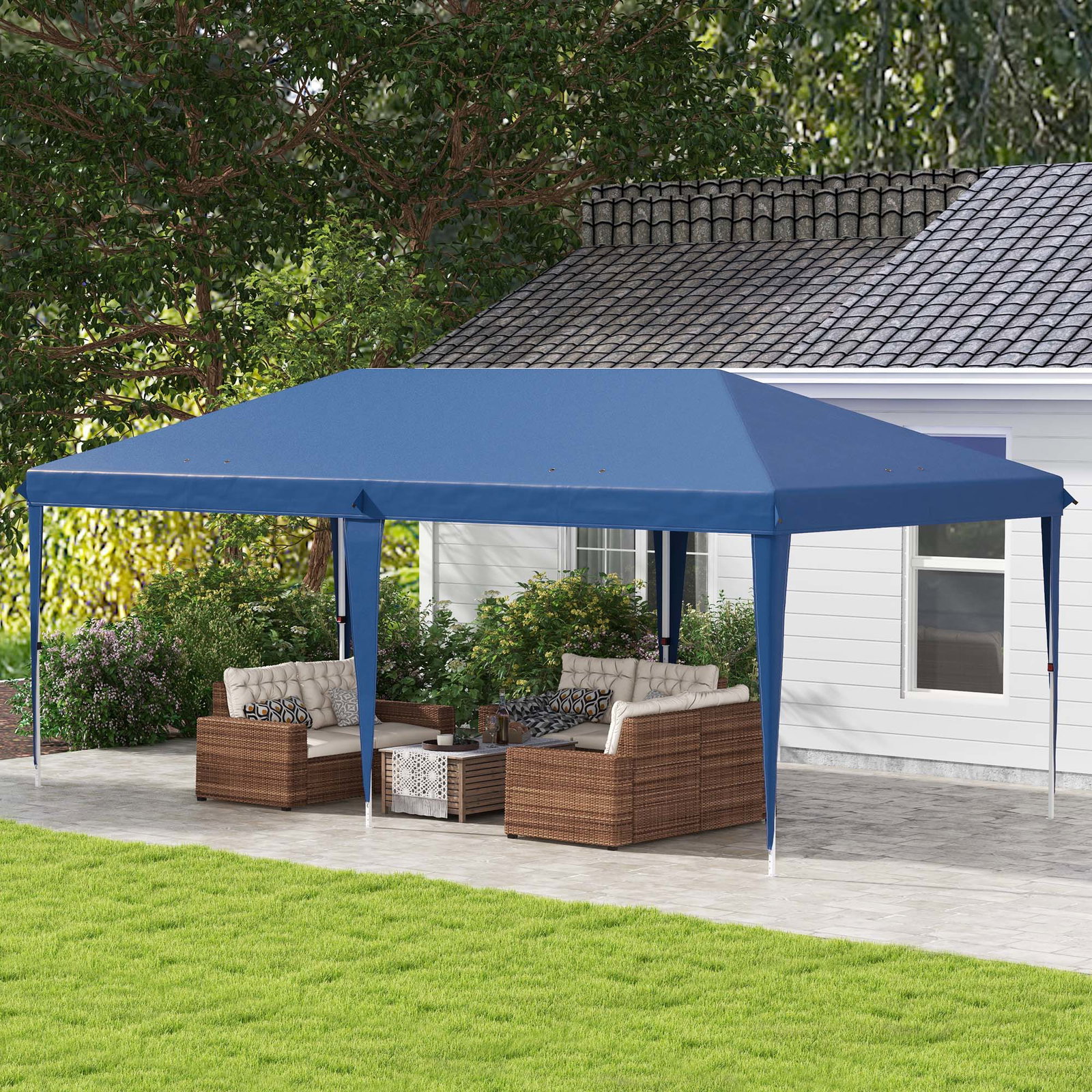 Tenda dobrável 6x3 tenda de jardim portátil com bolsa de transporte tecido oxford para exterior festas acampamento azul