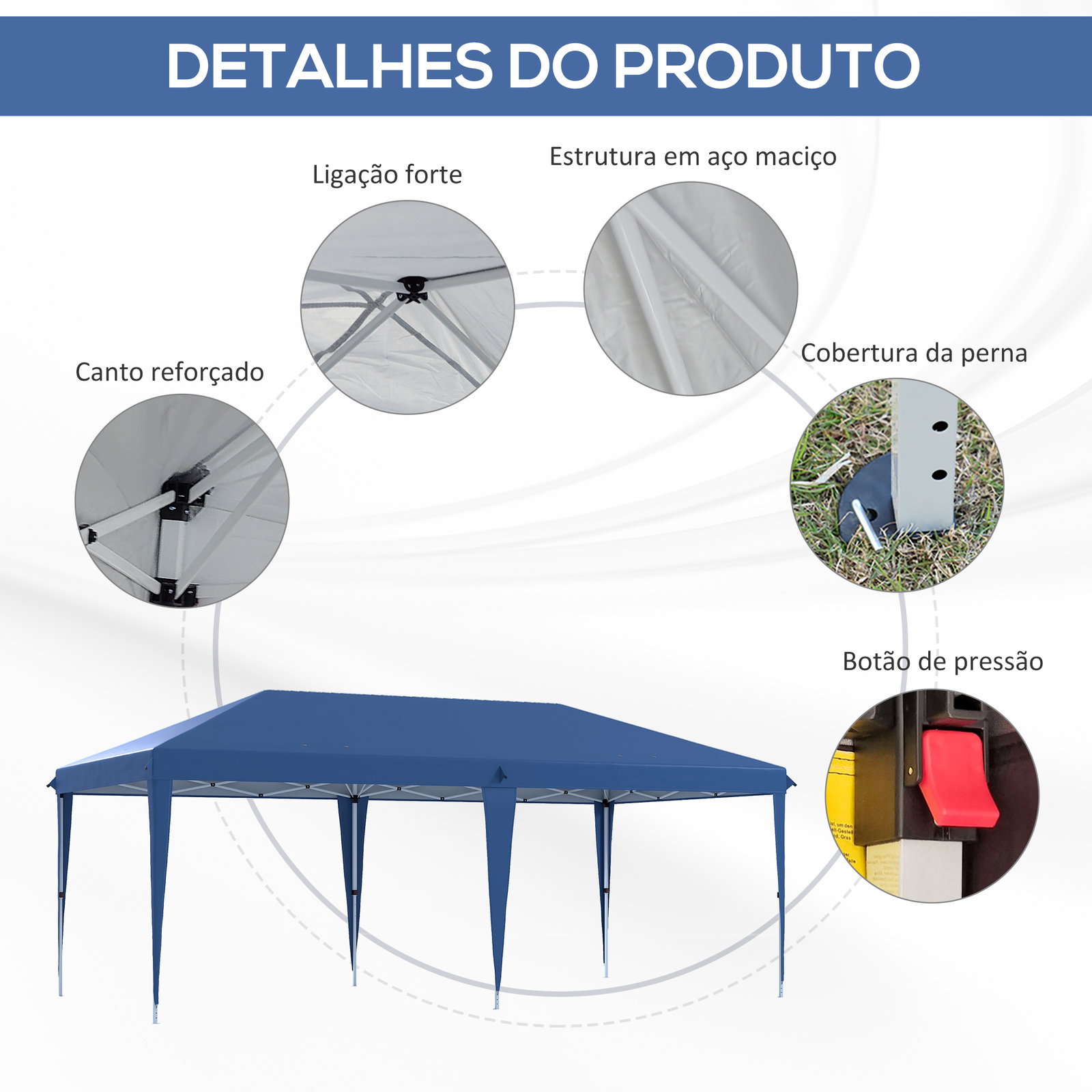 Tenda dobrável 6x3 tenda de jardim portátil com bolsa de transporte tecido oxford para exterior festas acampamento azul