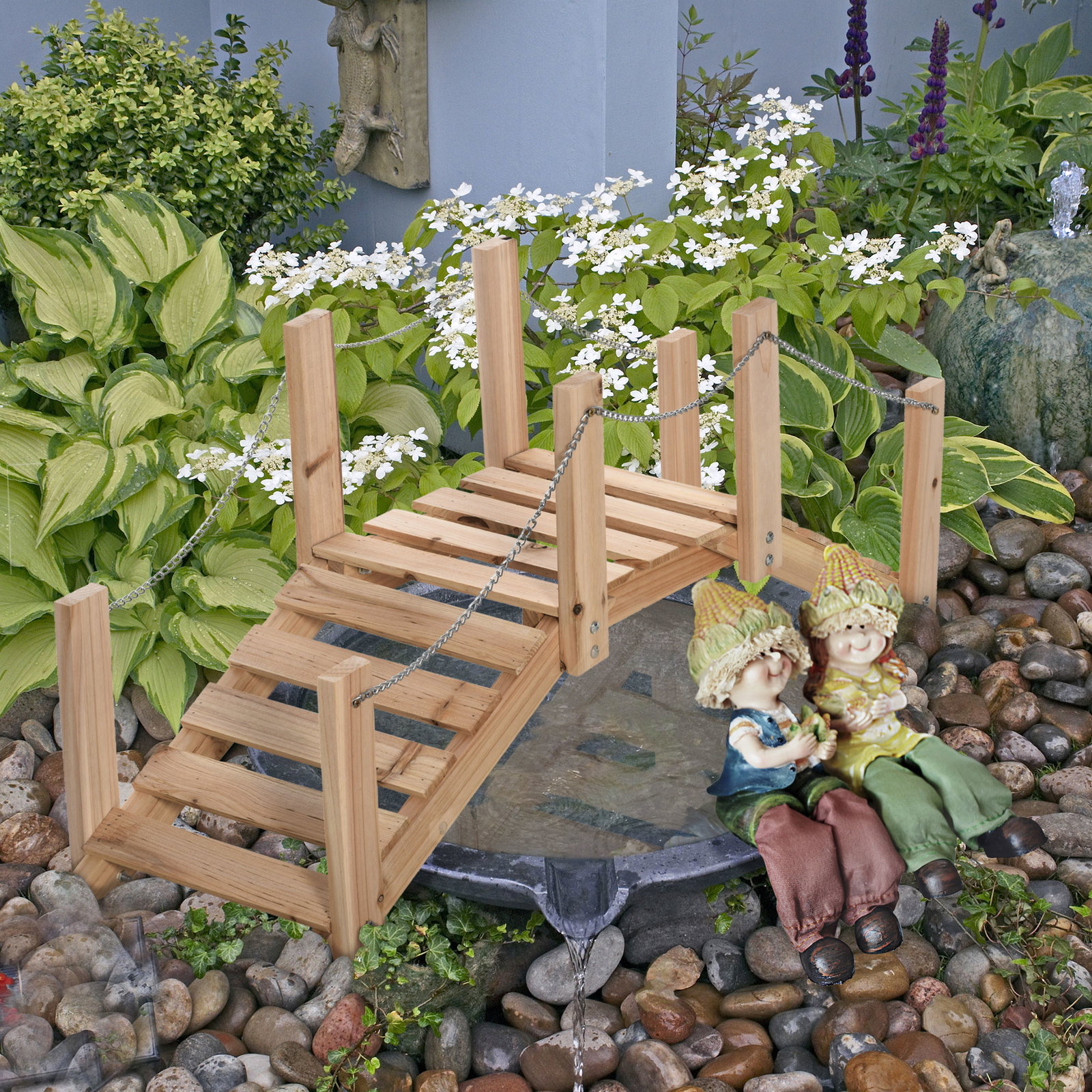 Ponte de jardim de madeira com corrimãos de correntes metálicas ponte decorativa para lagoa para 100x32x48 cm madeira