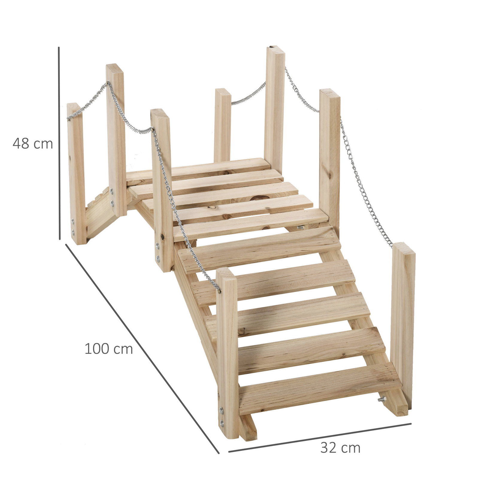 Ponte de jardim de madeira com corrimãos de correntes metálicas ponte decorativa para lagoa para 100x32x48 cm madeira