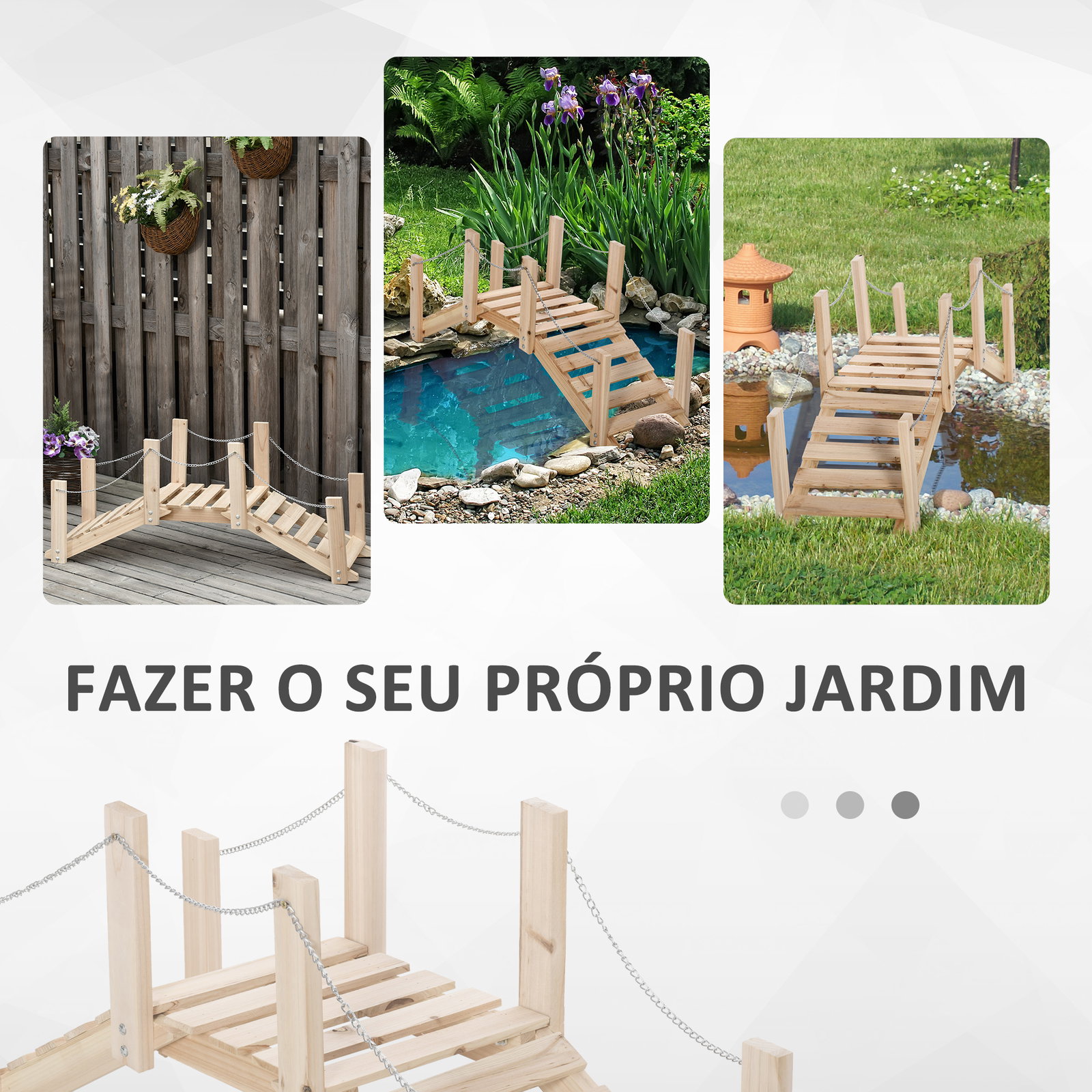 Ponte de jardim de madeira com corrimãos de correntes metálicas ponte decorativa para lagoa para 100x32x48 cm madeira