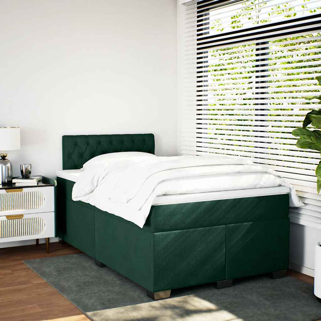 Cama boxspring com colchão 120x190 cm veludo verde-escuro
