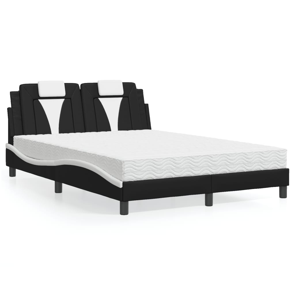 Cama viana com colchão 140x200 cm couro artificial preto e branco