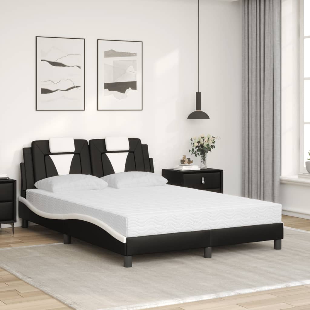 Cama viana com colchão 140x200 cm couro artificial preto e branco