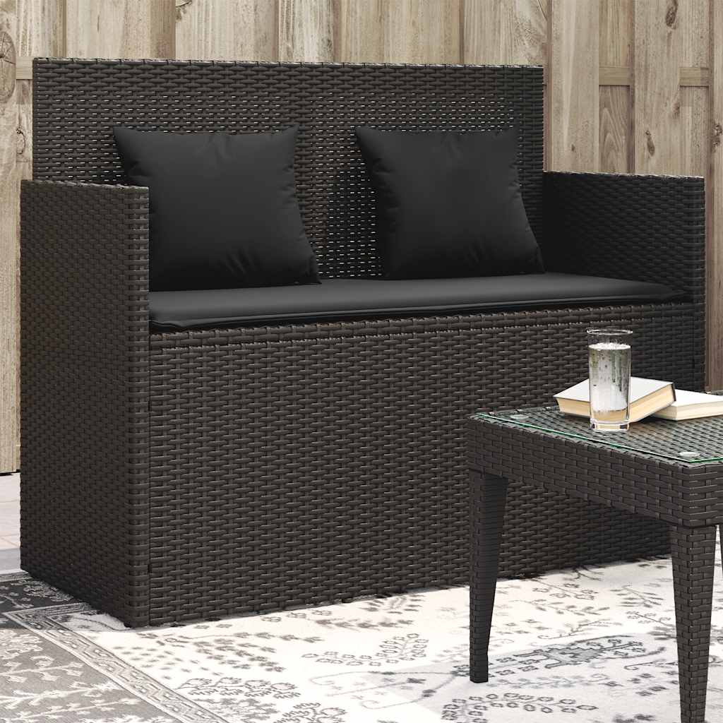 Banco de jardim com almofadões vime PE preto